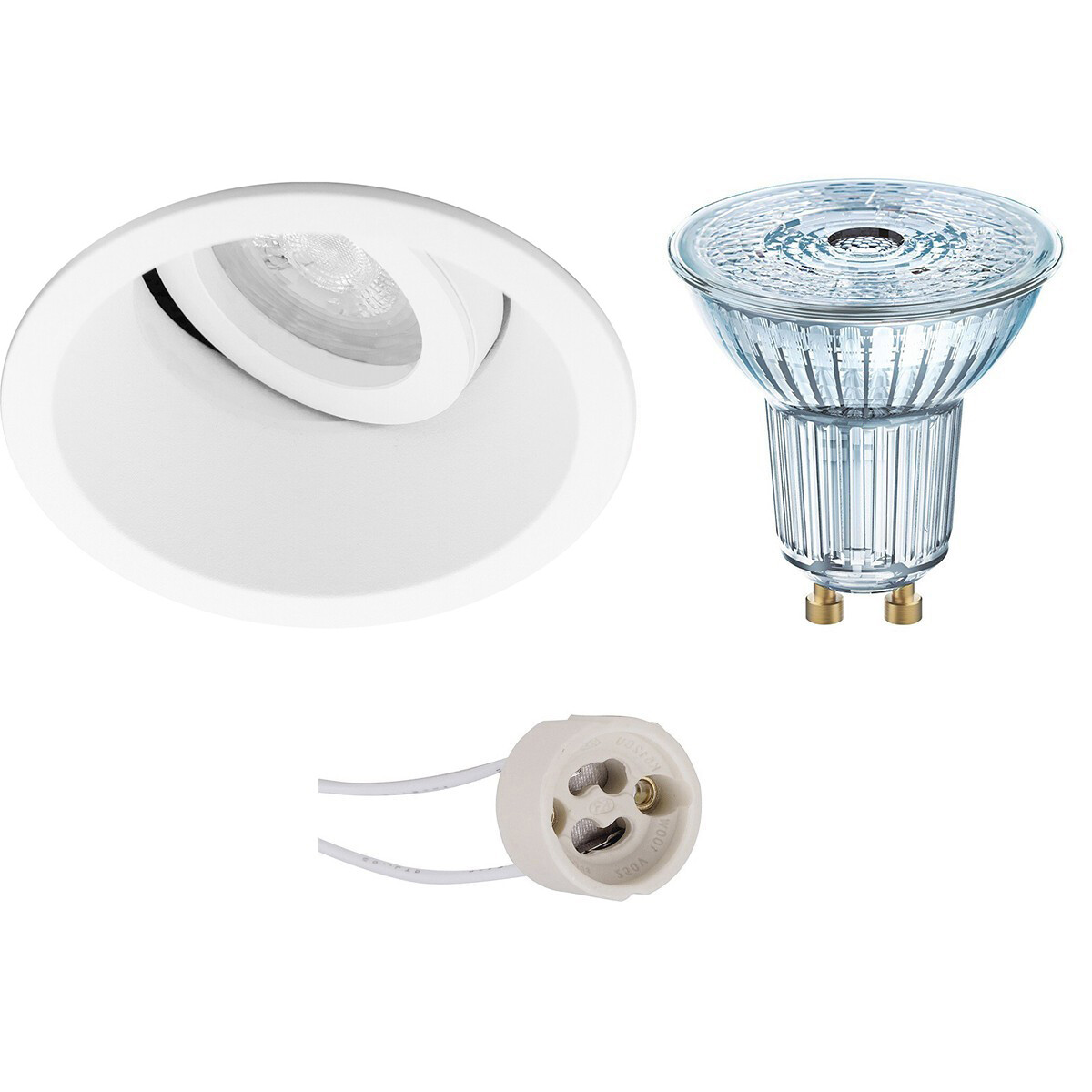 Set de spots LED - LEDVANCE Parathom PAR16 927 36D - Pragmi Zano Pro - Douille GU10 - Dimmable - Rond Encastré - Mat Blanc - 3.4W - Blanc Chaud 2700K - Inclinable - Ø93mm