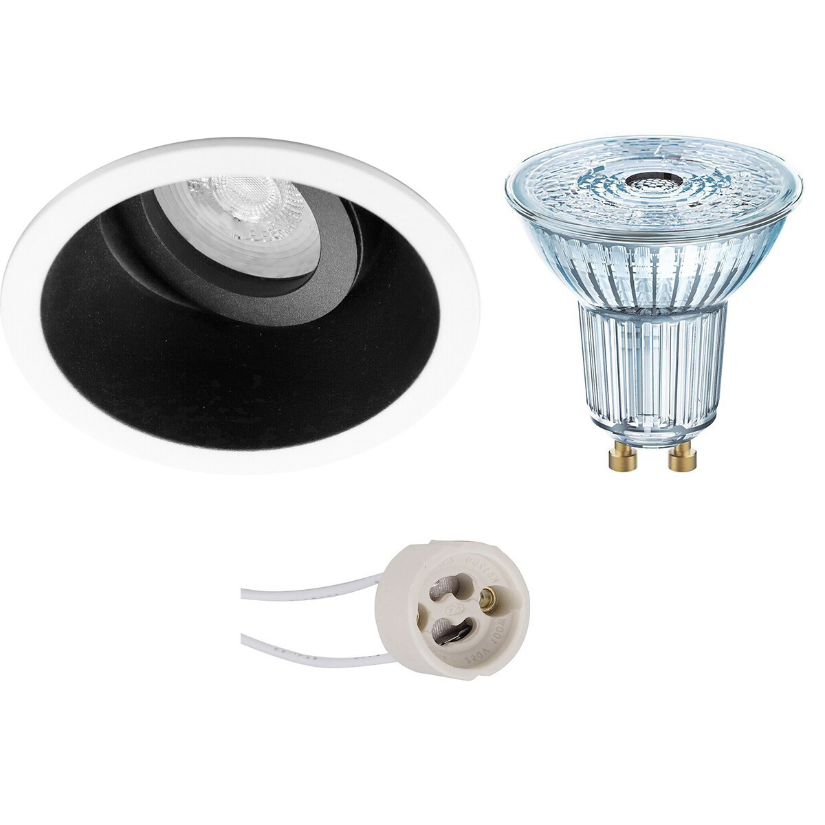 Set de spots LED - LEDVANCE Parathom PAR16 927 36D - Pragmi Zano Pro - Douille GU10 - Dimmable - Rond Encastré - Mat Noir/Blanc - 3.4W - Blanc Chaud 2700K - Inclinable - Ø93mm