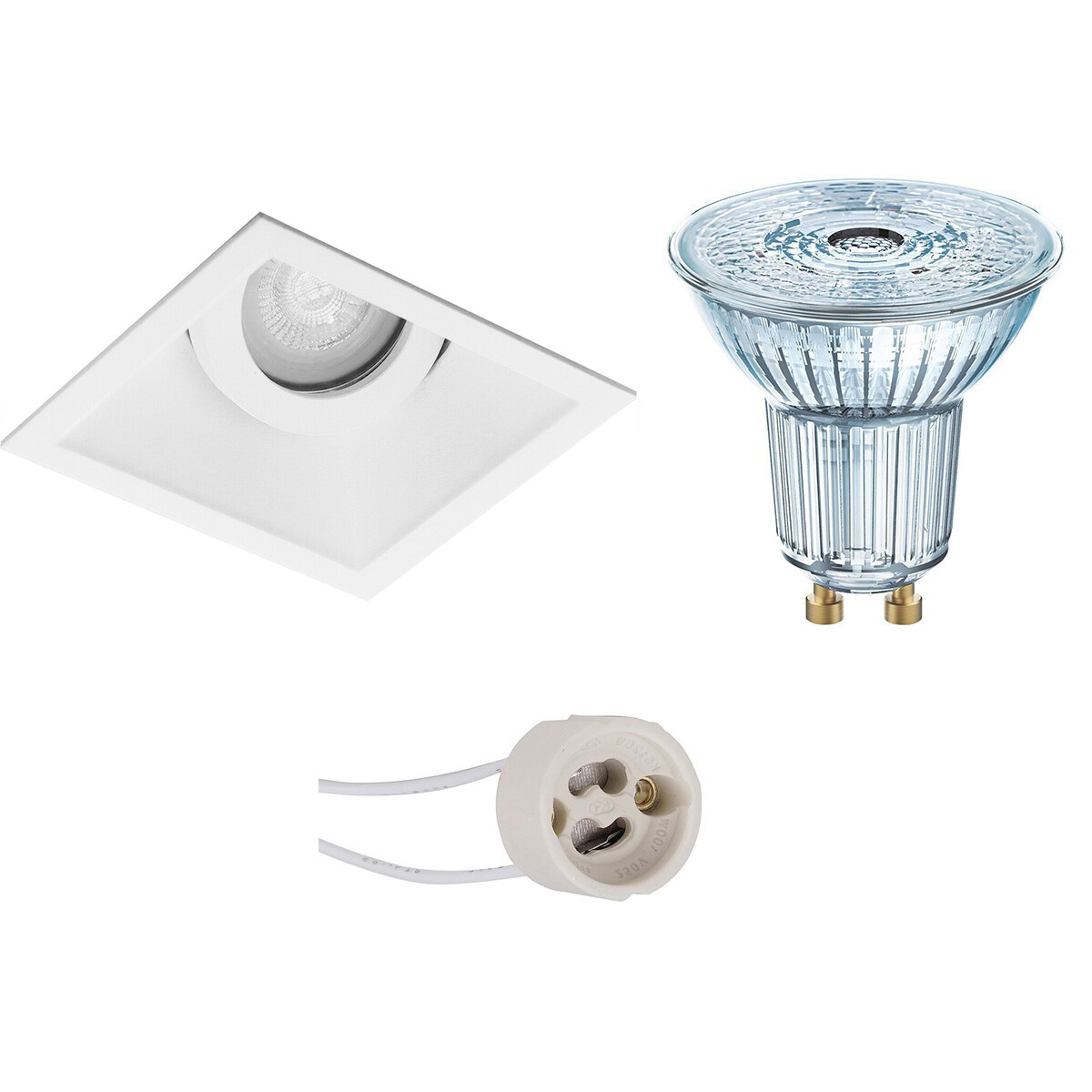 Set de spots LED - LEDVANCE Parathom PAR16 927 36D - Pragmi Zano Pro - Douille GU10 - Dimmable - Carré Encastré - Mat Blanc - 3.4W - Blanc Chaud 2700K - Inclinable - 93mm