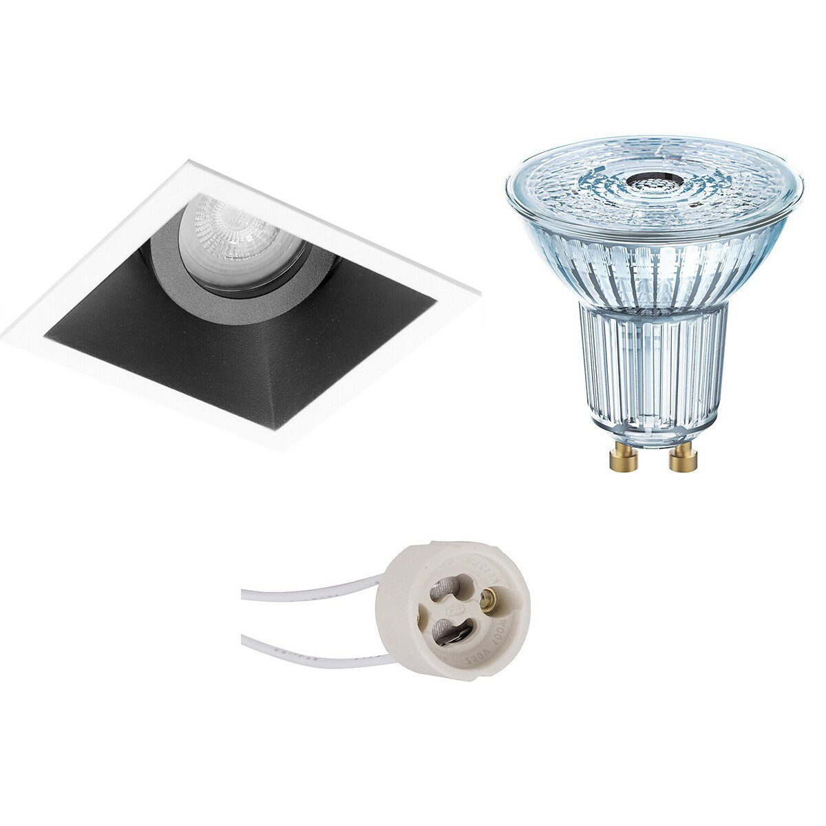 Set de spots LED - LEDVANCE Parathom PAR16 927 36D - Pragmi Zano Pro - Douille GU10 - Dimmable - Carré Encastré - Mat Noir/Blanc - 3.4W - Blanc Chaud 2700K - Inclinable - 93mm