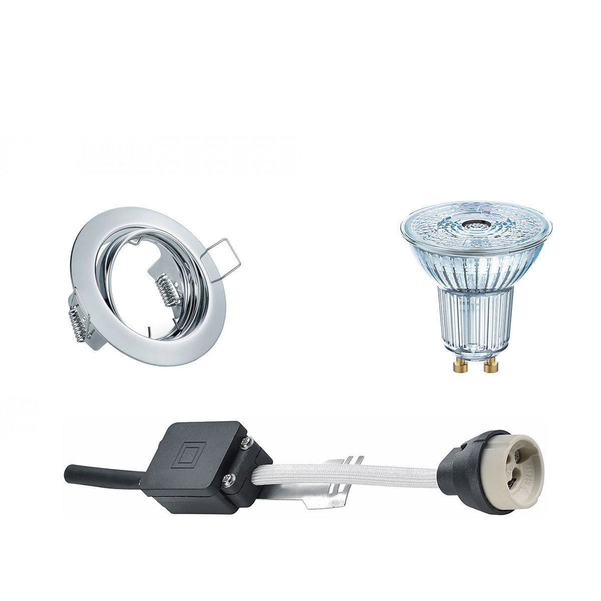 Set de spots LED - LEDVANCE Parathom PAR16 927 36D - Douille GU10 - Dimmable - Rond Encastré - Chrome Brillant - 3.4W - Blanc Chaud 2700K - Inclinable Ø83mm