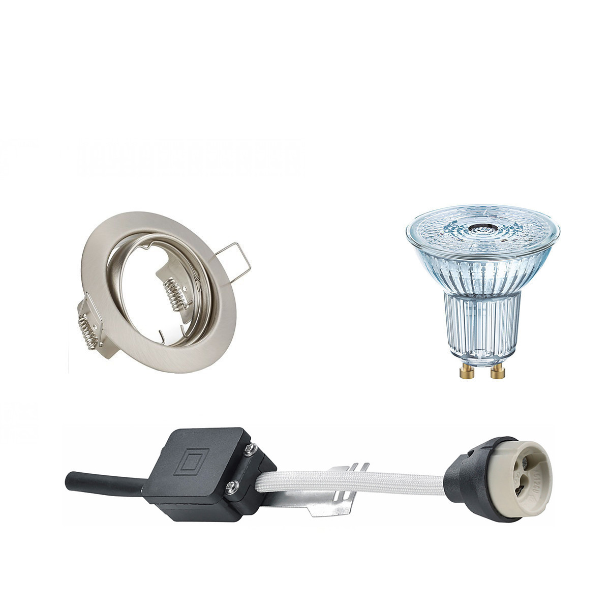 Set de spots LED - LEDVANCE Parathom PAR16 930 36D - Douille GU10 - Dimmable - Rond Encastré - Mat Nickel - 3.4W - Blanc Chaud 3000K - Inclinable Ø83mm