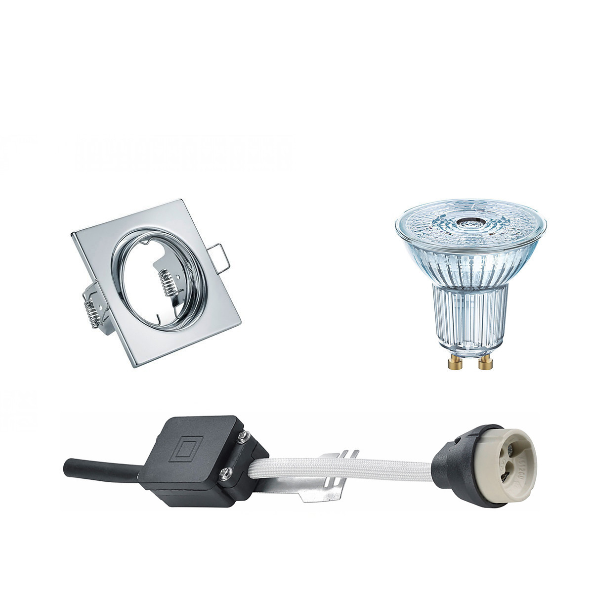 Set de spots LED - LEDVANCE Parathom PAR16 940 36D - Douille GU10 - Dimmable - Carré Encastré - Chrome Brillant - 3.4W - Blanc Neutre 4000K - Inclinable 80mm