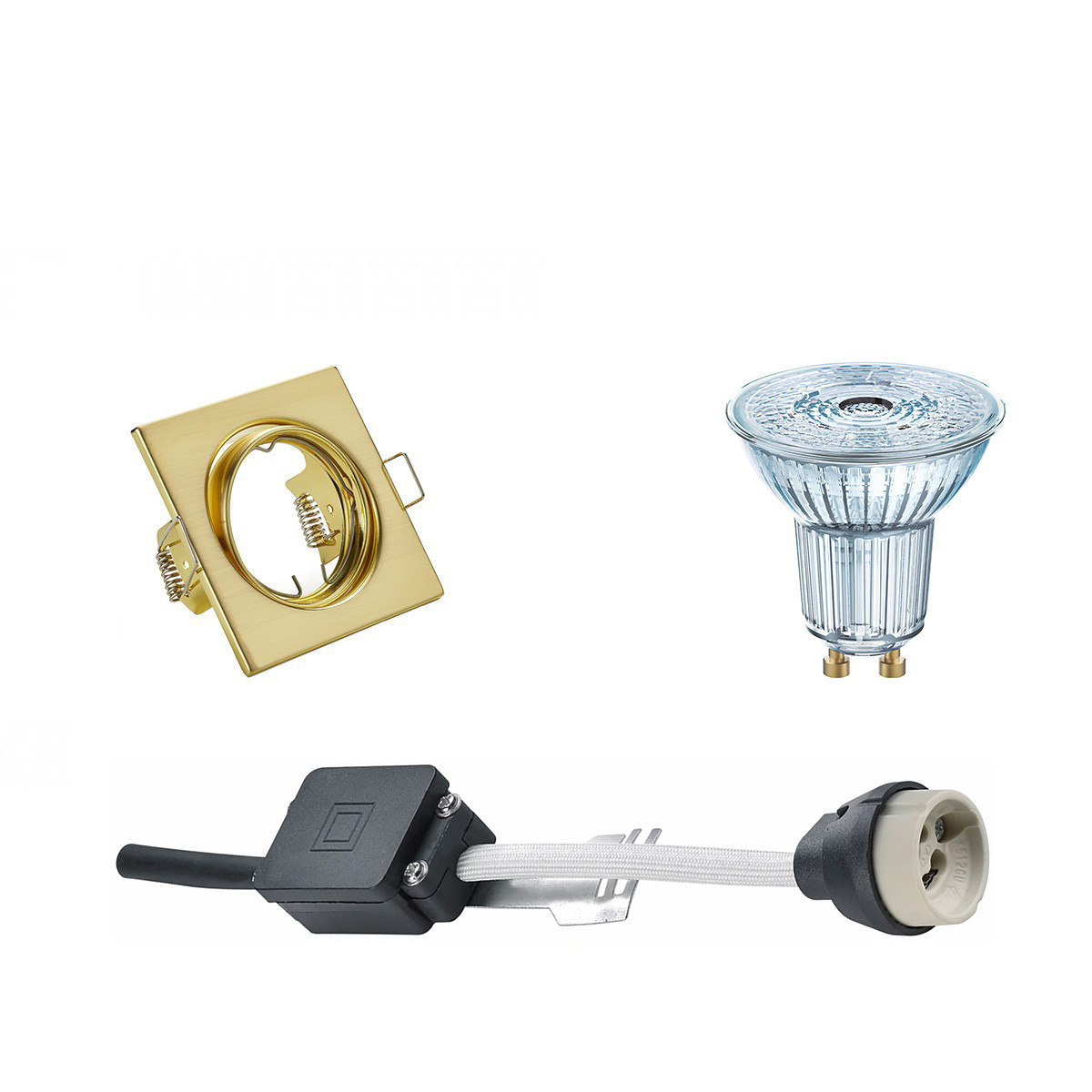 Set de spots LED - LEDVANCE Parathom PAR16 940 36D - Douille GU10 - Dimmable - Carré Encastré - Mat Or - 3.4W - Blanc Neutre 4000K - Inclinable 80mm