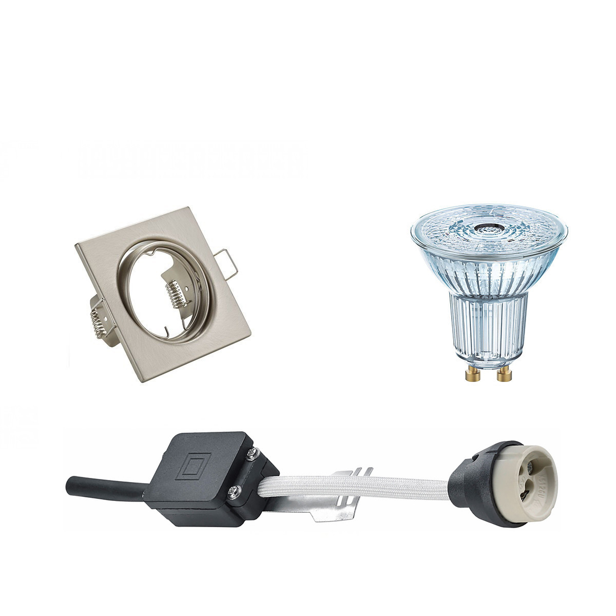 Set de spots LED - LEDVANCE Parathom PAR16 930 36D - Douille GU10 - Dimmable - Carré Encastré - Mat Nickel - 3.4W - Blanc Chaud 3000K - Inclinable 80mm