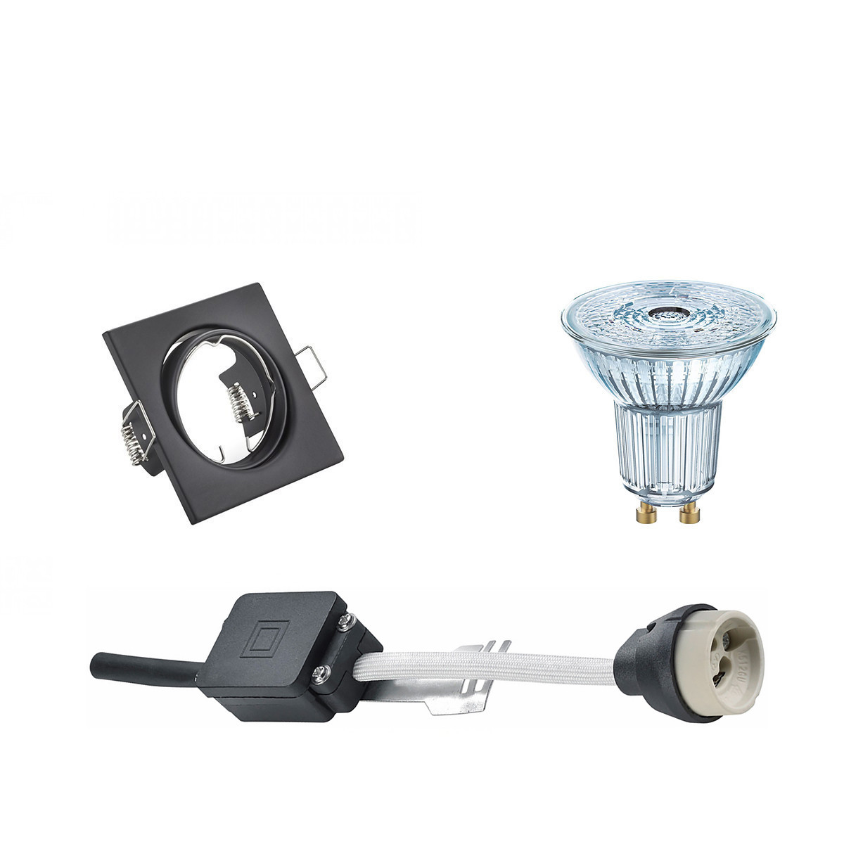 Set de spots LED - LEDVANCE Parathom PAR16 930 36D - Douille GU10 - Dimmable - Carré Encastré - Mat Noir - 3.4W - Blanc Chaud 3000K - Inclinable 80mm