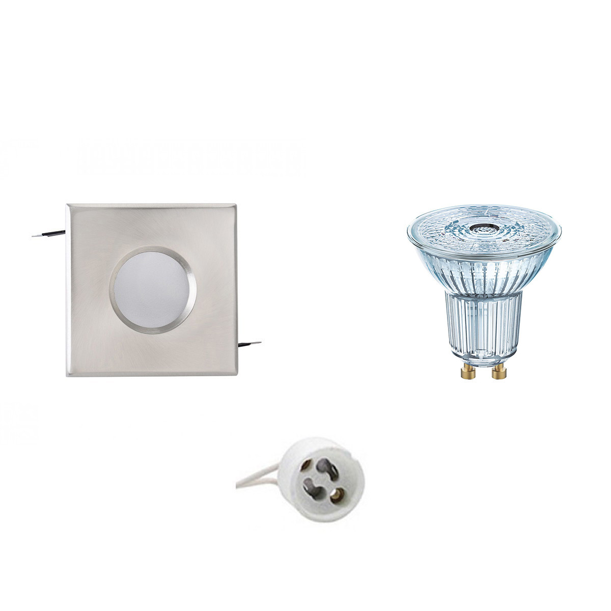 Set de spots LED - LEDVANCE Parathom PAR16 940 36D - Aigi - Douille GU10 - Étanche IP65 - Dimmable - Carré Encastré - Mat Chrome - 3.4W - Blanc Neutre 4000K - 82mm