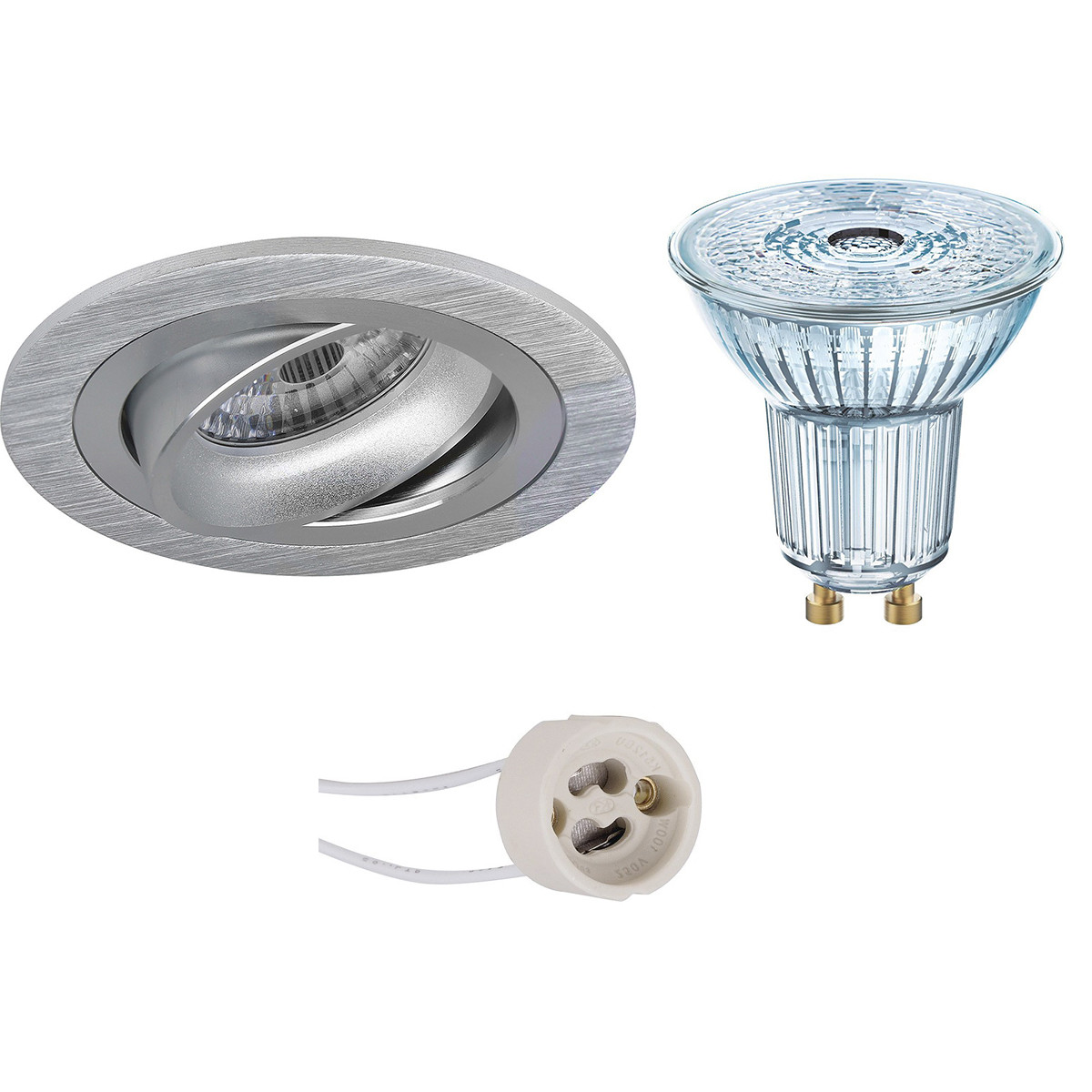 Set de spots LED - LEDVANCE Parathom PAR16 940 36D - Pragmi Alpin Pro - Douille GU10 - Dimmable - Rond Encastré - Mat Argent - 3.4W - Blanc Neutre 4000K - Inclinable Ø92mm