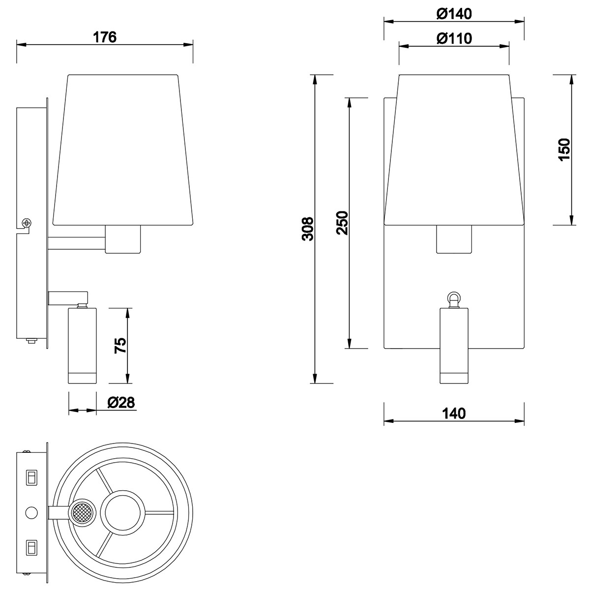 Applique Murale LED - Trion Marion - Douille E14 - 3W - Blanc Chaud 3000K - Rond - Mat Nickel - Aluminium - LEDs OSRAM