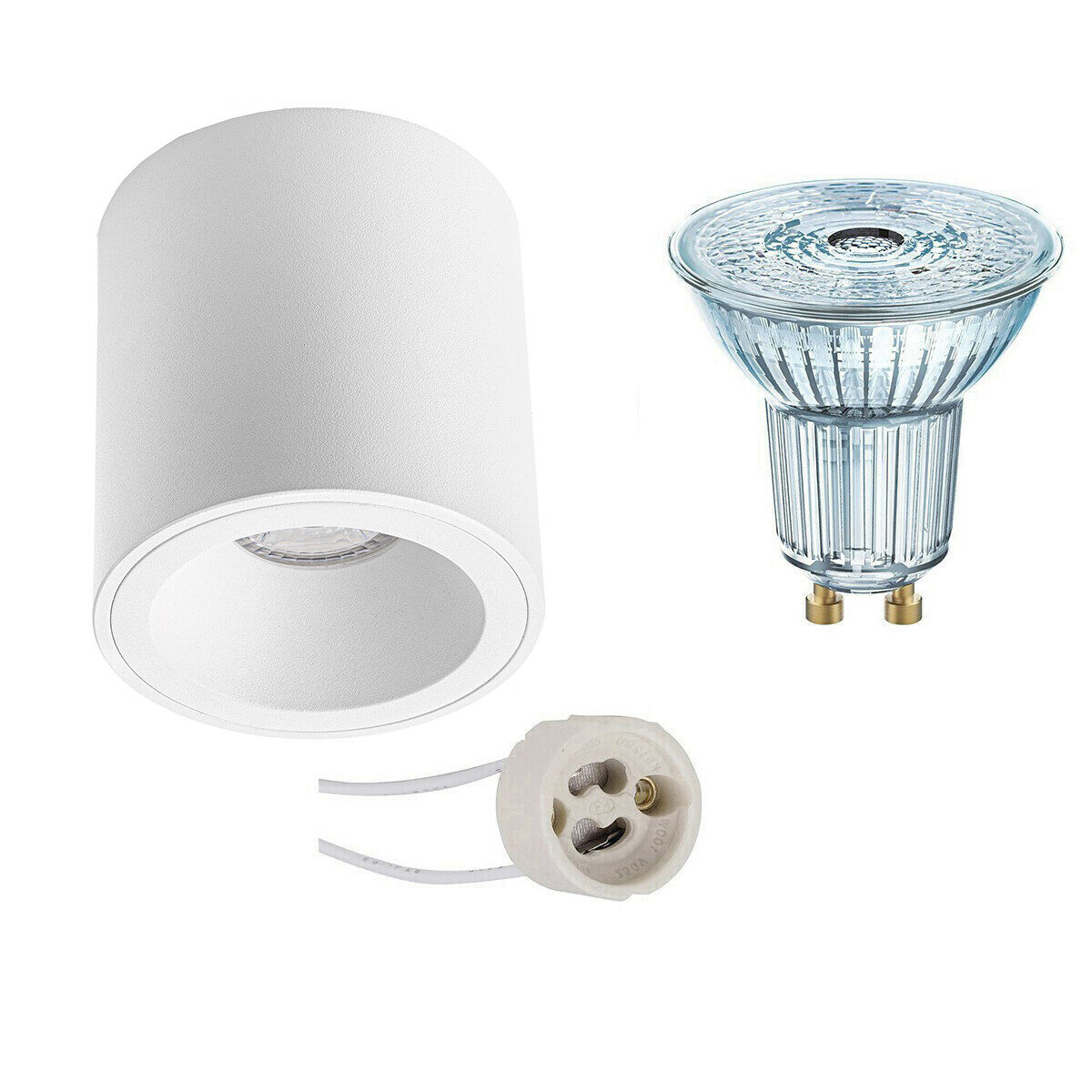 Ensemble de Spot de Plafond - LEDVANCE Parathom PAR16 927 36D - Pragmi Cliron Pro - Douille GU10 - Dimmable - En Saillie Rond - Mat Blanc - 3.4W - Blanc Chaud 2700K - Encastré - Ø90mm