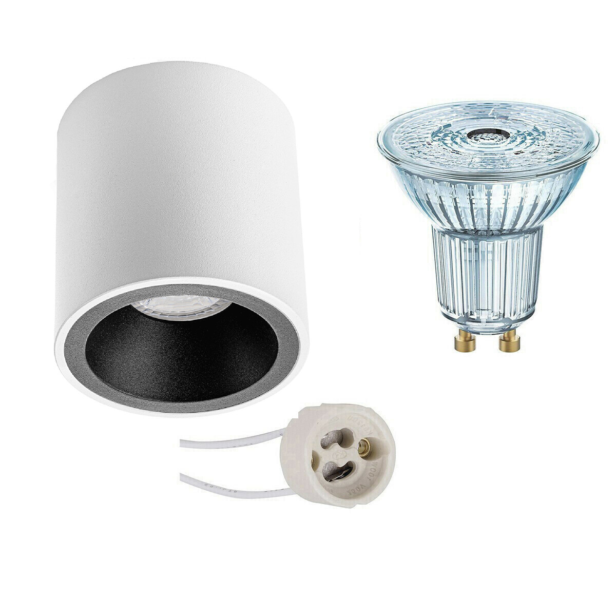 Ensemble de Spot de Plafond - LEDVANCE Parathom PAR16 940 36D - Pragmi Cliron Pro - Douille GU10 - Dimmable - En Saillie Rond - Mat Blanc/Noir - 4.5W - Blanc Neutre 4000K - Encastré - Ø90mm