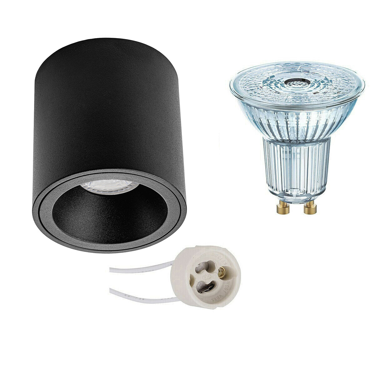 Ensemble de Spot de Plafond - LEDVANCE Parathom PAR16 927 36D - Pragmi Cliron Pro - Douille GU10 - Dimmable - En Saillie Rond - Mat Noir - 3.4W - Blanc Chaud 2700K - Encastré - Ø90mm