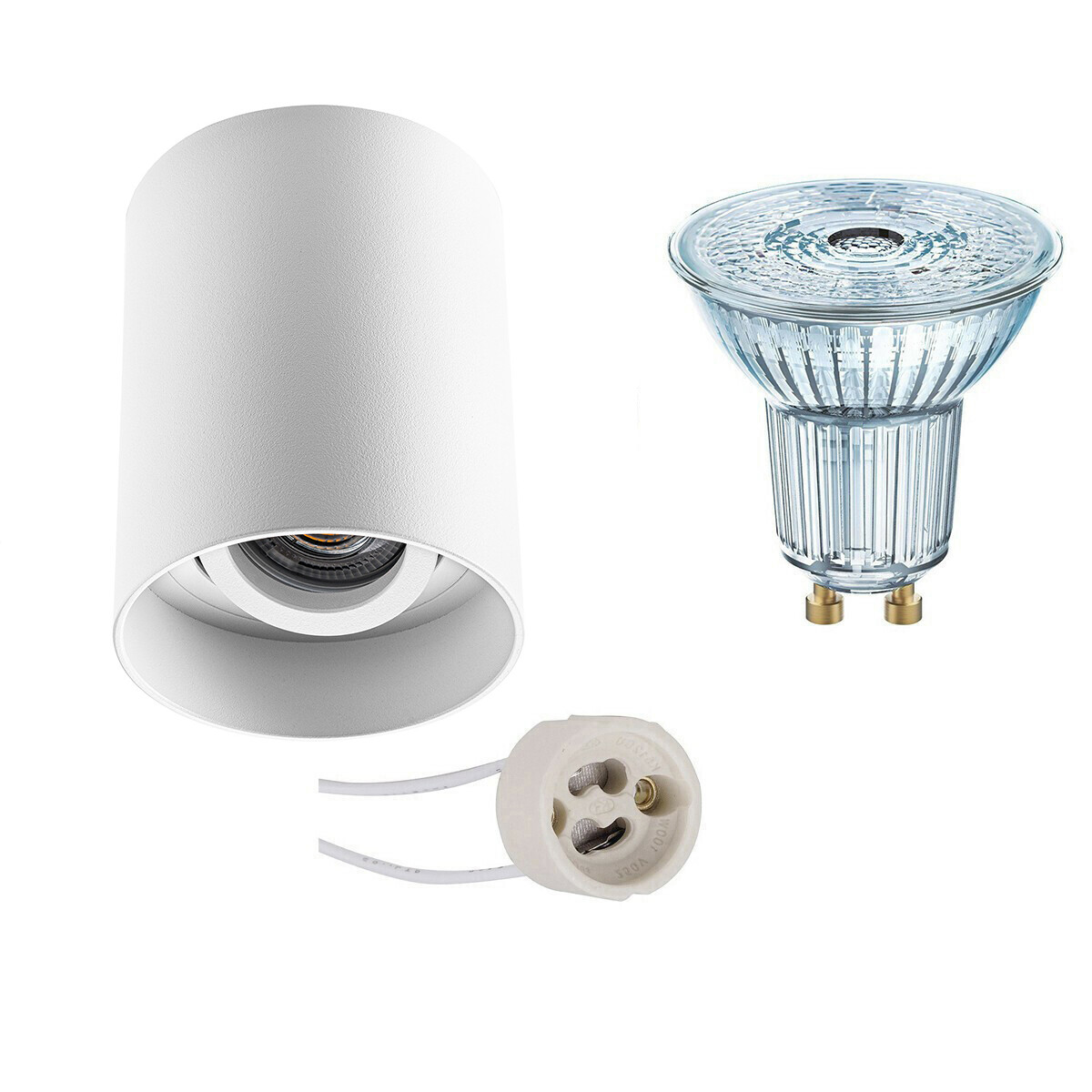 Ensemble de Spot de Plafond - LEDVANCE Parathom PAR16 927 36D - Pragmi Luxina Pro - Douille GU10 - Dimmable - En Saillie Rond - Mat Blanc - 4.5W - Blanc Chaud 2700K - Encastré - Inclinable - Ø90mm