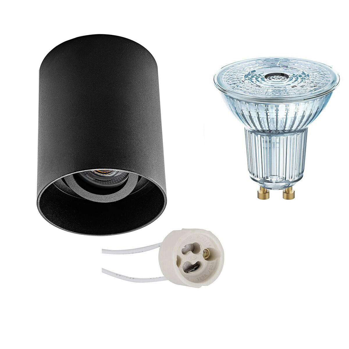 Ensemble de Spot de Plafond - LEDVANCE Parathom PAR16 927 36D - Pragmi Luxina Pro - Douille GU10 - Dimmable - En Saillie Rond - Mat Noir - 3.4W - Blanc Chaud 2700K - Encastré - Inclinable - Ø90mm