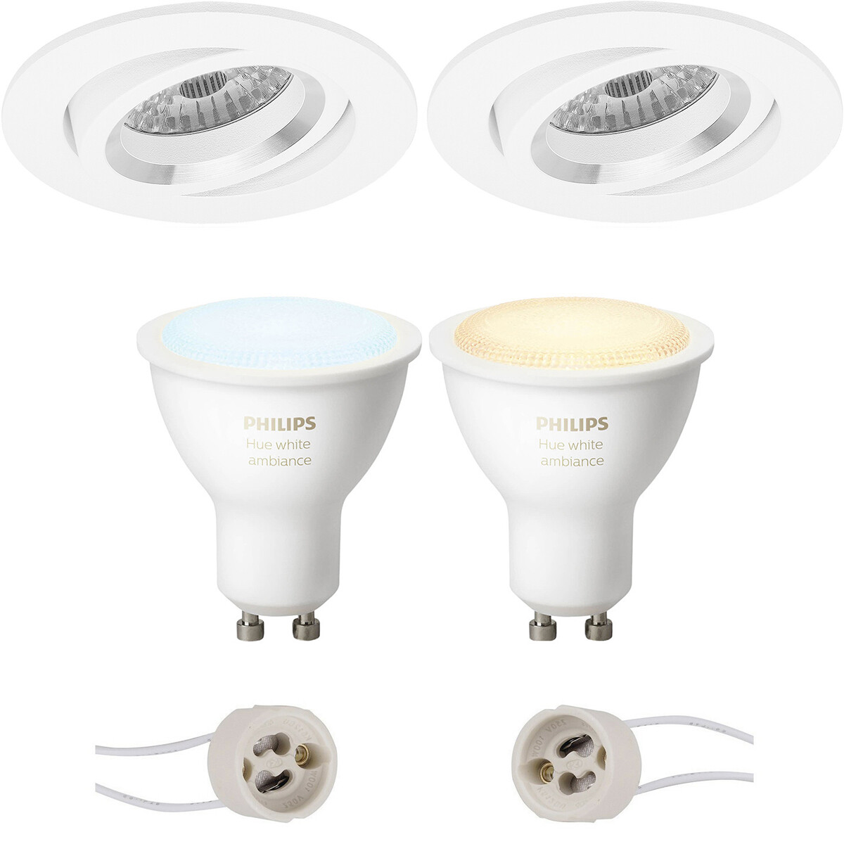 Pragmi Aerony Pro - Rond Encastré - Mat Blanc - Inclinable - Ø82mm - Philips Hue - Set de Spots LED GU10 - White Ambiance - Bluetooth