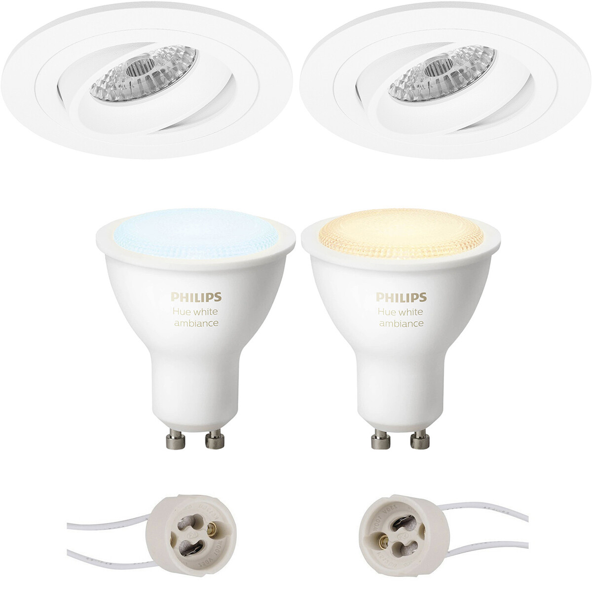 Pragmi Alpin Pro - Rond Encastré - Mat Blanc - Inclinable Ø92mm - Philips Hue - Set de Spots LED GU10 - White Ambiance - Bluetooth