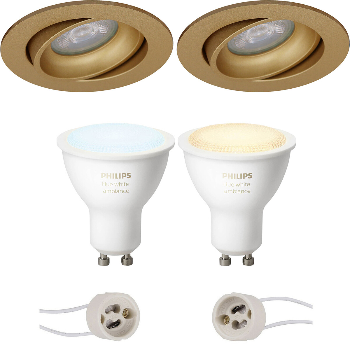 Pragmi Delton Pro - Rond Encastré - Mat Or - Inclinable - Ø82mm - Philips Hue - Set de Spots LED GU10 - White Ambiance - Bluetooth