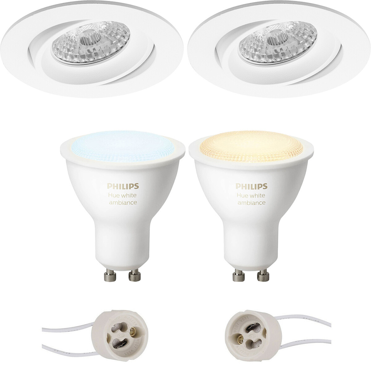 Pragmi Delton Pro - Rond Encastré - Mat Blanc - Inclinable - Ø82mm - Philips Hue - Set de Spots LED GU10 - White Ambiance - Bluetooth