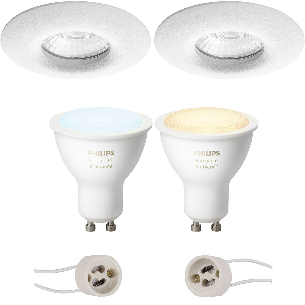 Pragmi Luno Pro - Étanche IP65 - Rond Encastré - Mat Blanc - Ø82mm - Philips Hue - Set de Spots LED GU10 - White Ambiance - Bluetooth