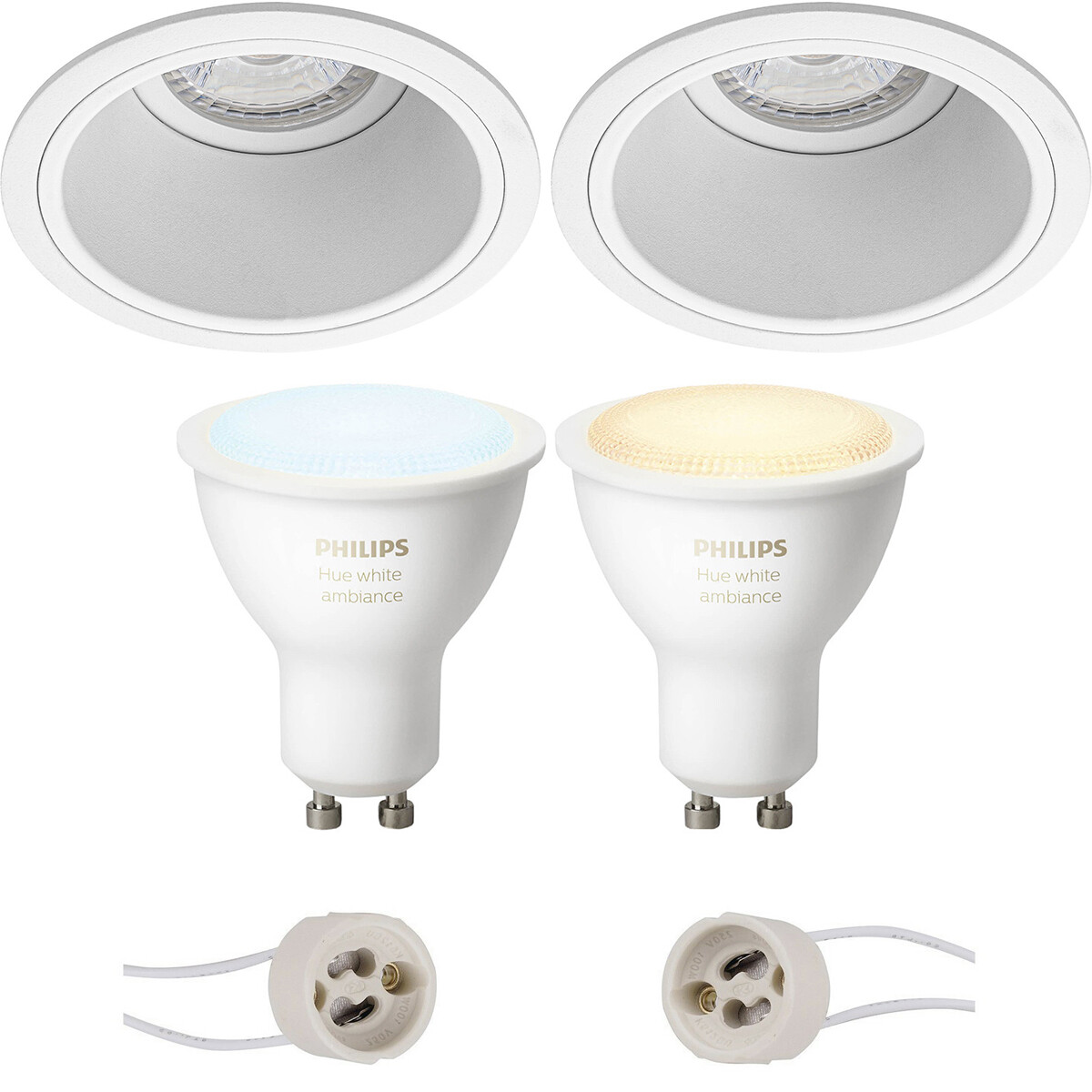 Pragmi Minko Pro - Rond Encastré - Mat Blanc - Encastré - Ø90mm - Philips Hue - Set de Spots LED GU10 - White Ambiance - Bluetooth