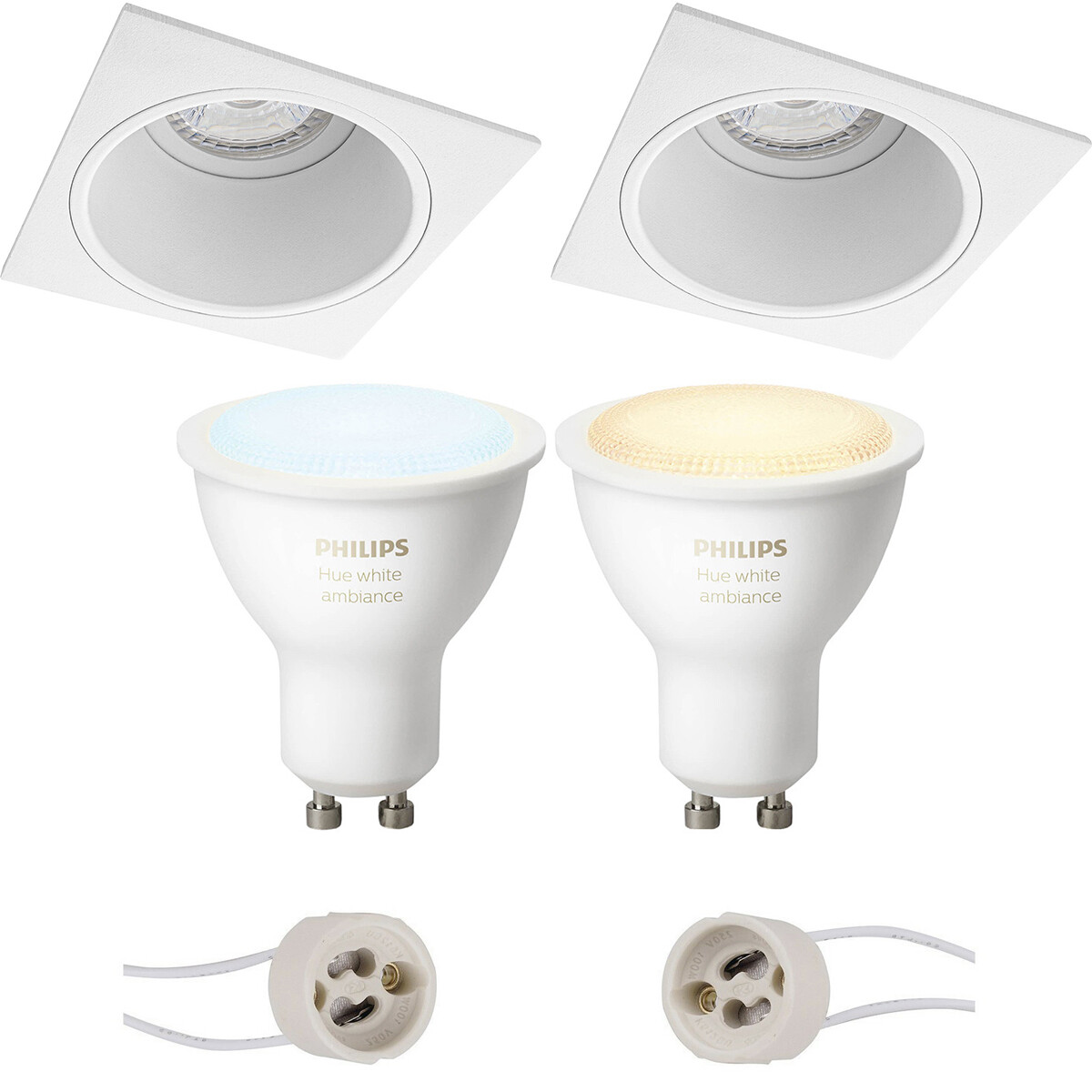 Pragmi Minko Pro - Carré Encastré - Mat Blanc - Encastré - 90mm - Philips Hue - Set de Spots LED GU10 - White Ambiance - Bluetooth