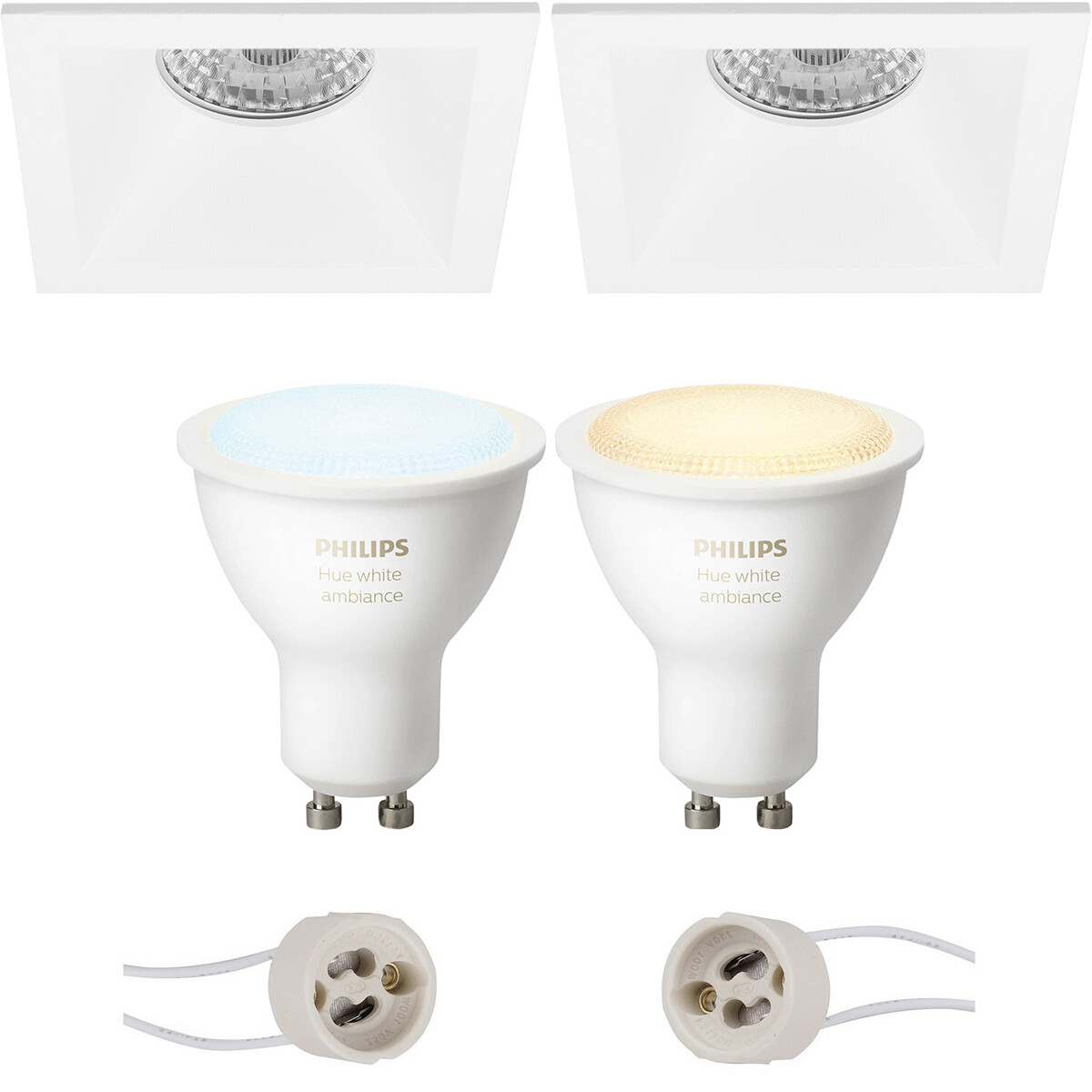 Pragmi Pollon Pro - Carré Encastré - Mat Blanc - Encastré - 82mm - Philips Hue - Set de Spots LED GU10 - White Ambiance - Bluetooth