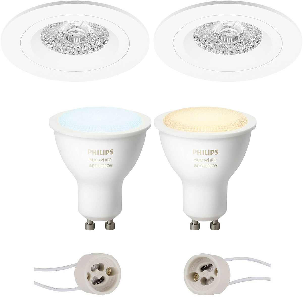 Pragmi Rodos Pro - Rond Encastré - Mat Blanc - Ø93mm - Philips Hue - Set de Spots LED GU10 - White Ambiance - Bluetooth