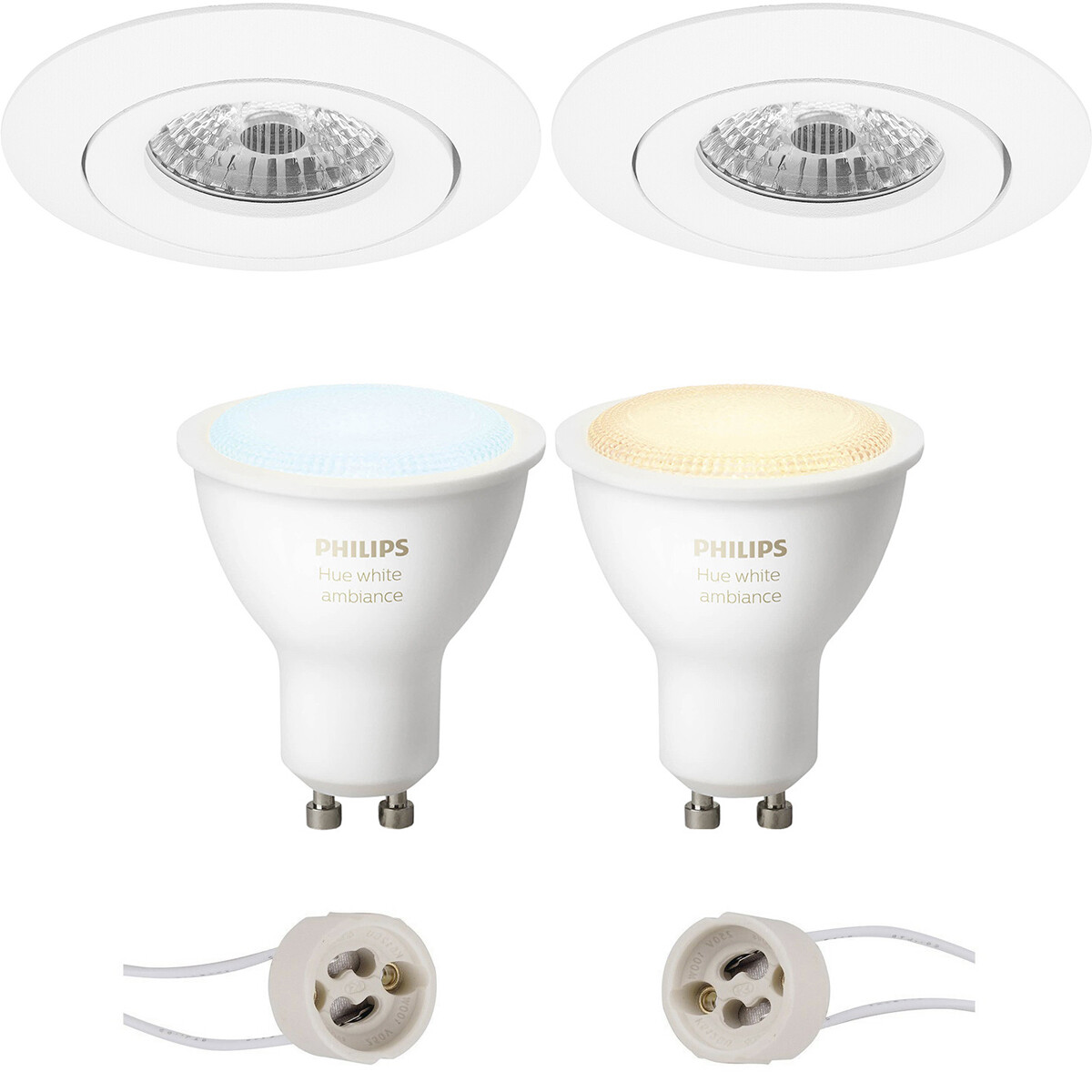 Pragmi Uranio Pro - Rond Encastré - Mat Blanc - Inclinable - Ø82mm - Philips Hue - Set de Spots LED GU10 - White Ambiance - Bluetooth