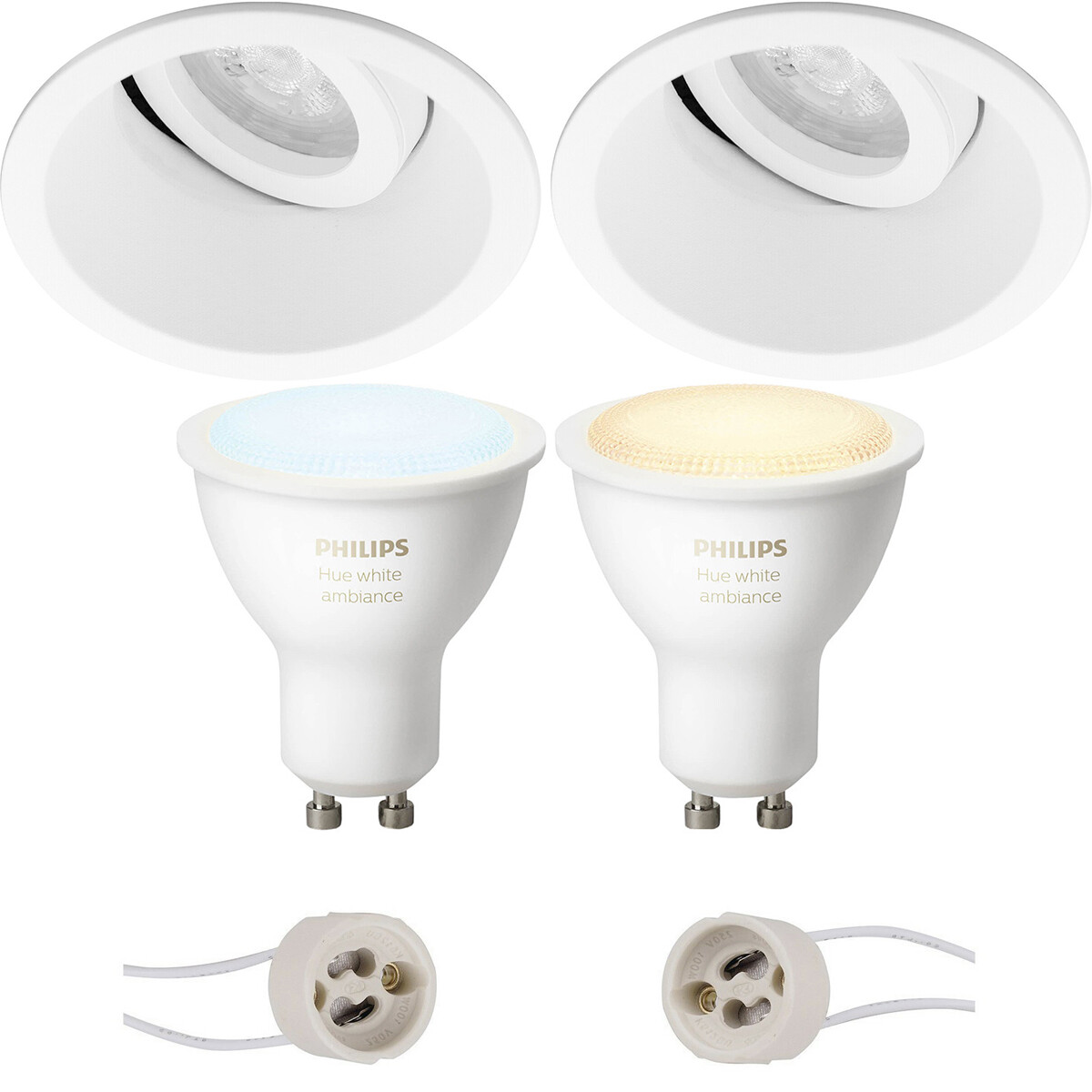 Pragmi Zano Pro - Rond Encastré - Mat Blanc - Inclinable - Ø93mm - Philips Hue - Set de Spots LED GU10 - White Ambiance - Bluetooth