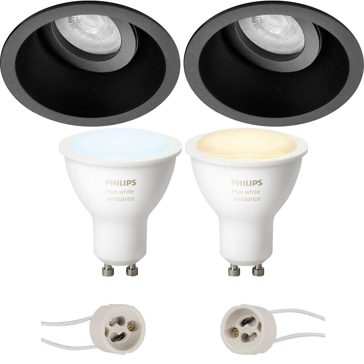 Pragmi Zano Pro - Rond Encastré - Mat Noir - Inclinable - Ø93mm - Philips Hue - Set de Spots LED GU10 - White Ambiance - Bluetooth