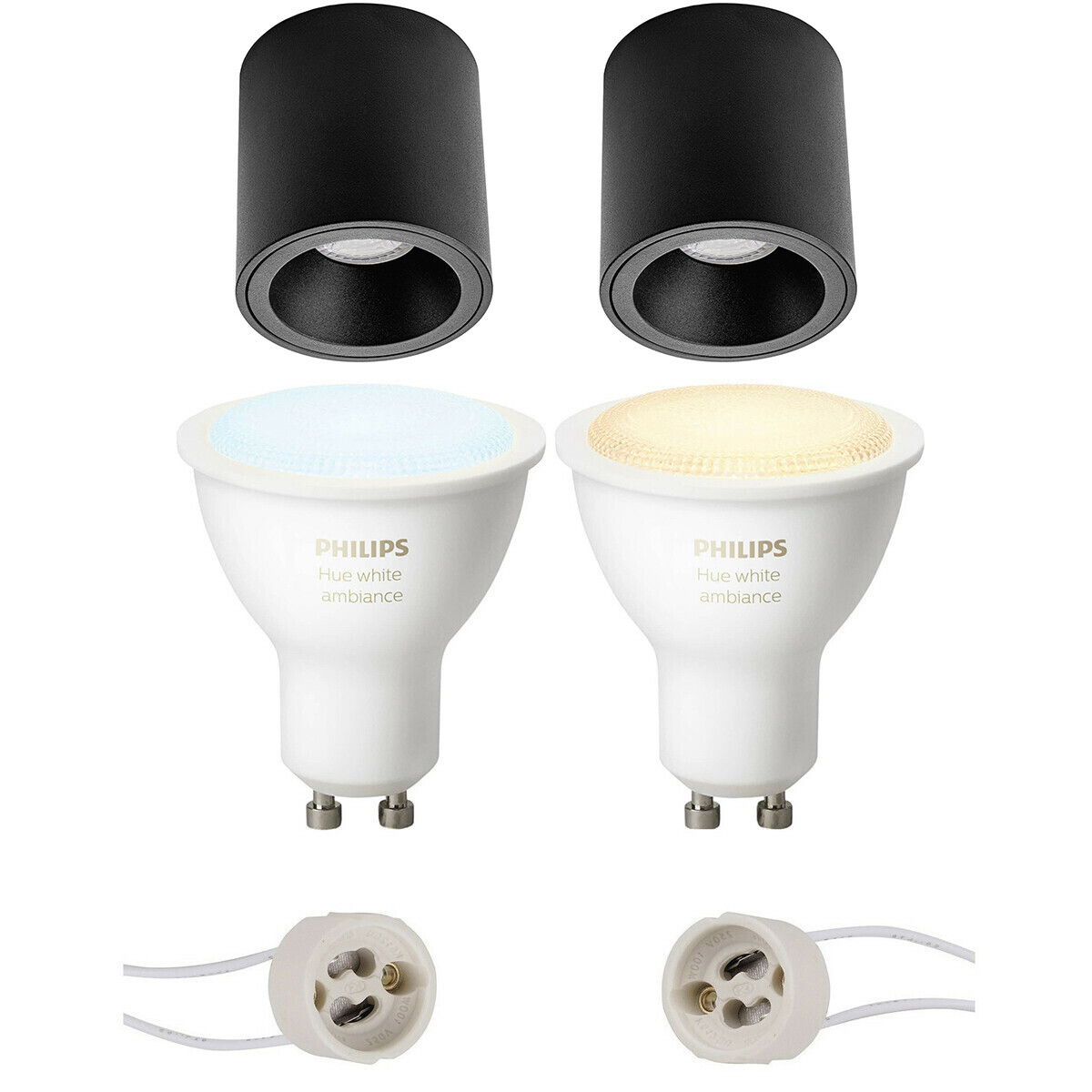 Pragmi Cliron Pro - En Saillie Rond - Mat Noir - Encastré - Ø90mm - Philips Hue - Ensemble de Spots en Saillie GU10 - White Ambiance - Bluetooth