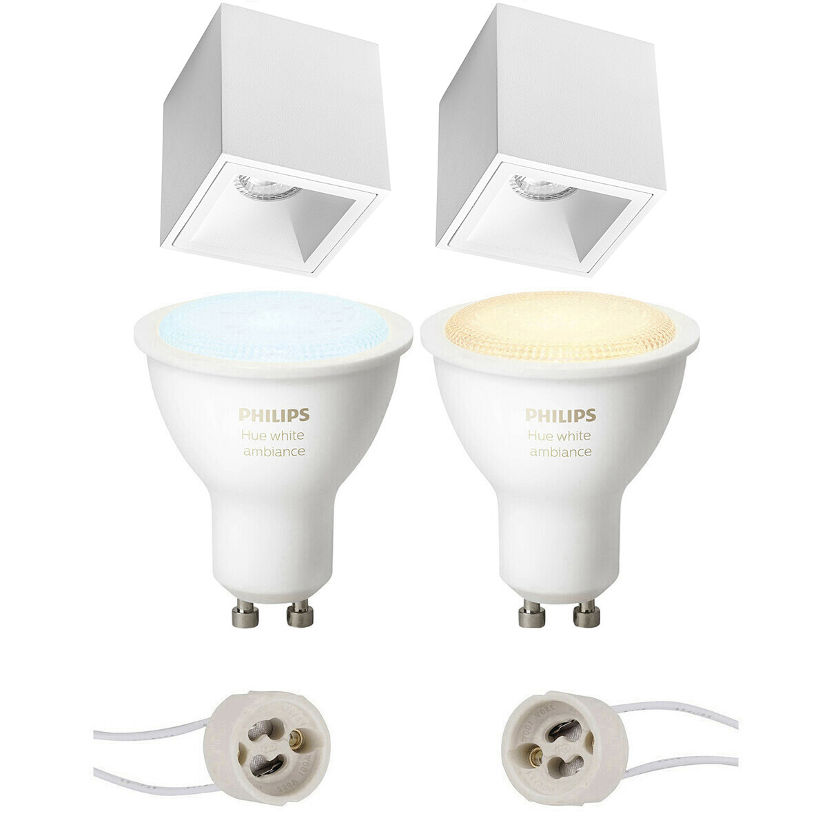 Pragmi Cliron Pro - En Saillie Carré - Mat Blanc - Encastré - 90mm - Philips Hue - Ensemble de Spots en Saillie GU10 - White Ambiance - Bluetooth