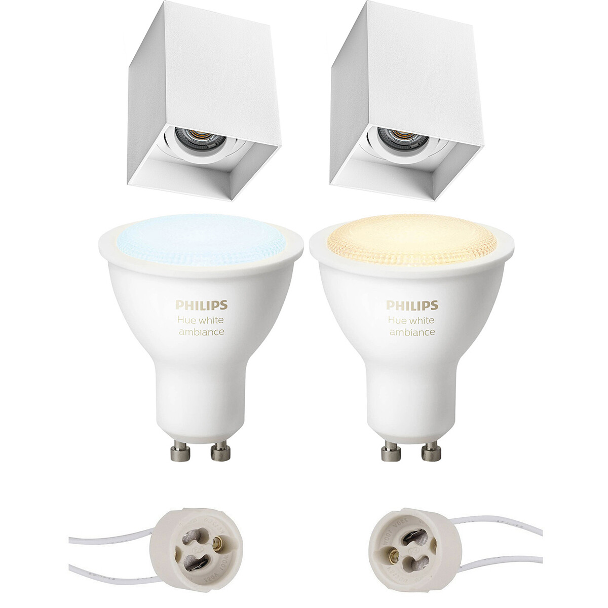 Pragmi Luxina Pro - En Saillie Carré - Mat Blanc - Encastré - Inclinable - 90mm - Philips Hue - Ensemble de Spots en Saillie GU10 - White Ambiance - Bluetooth