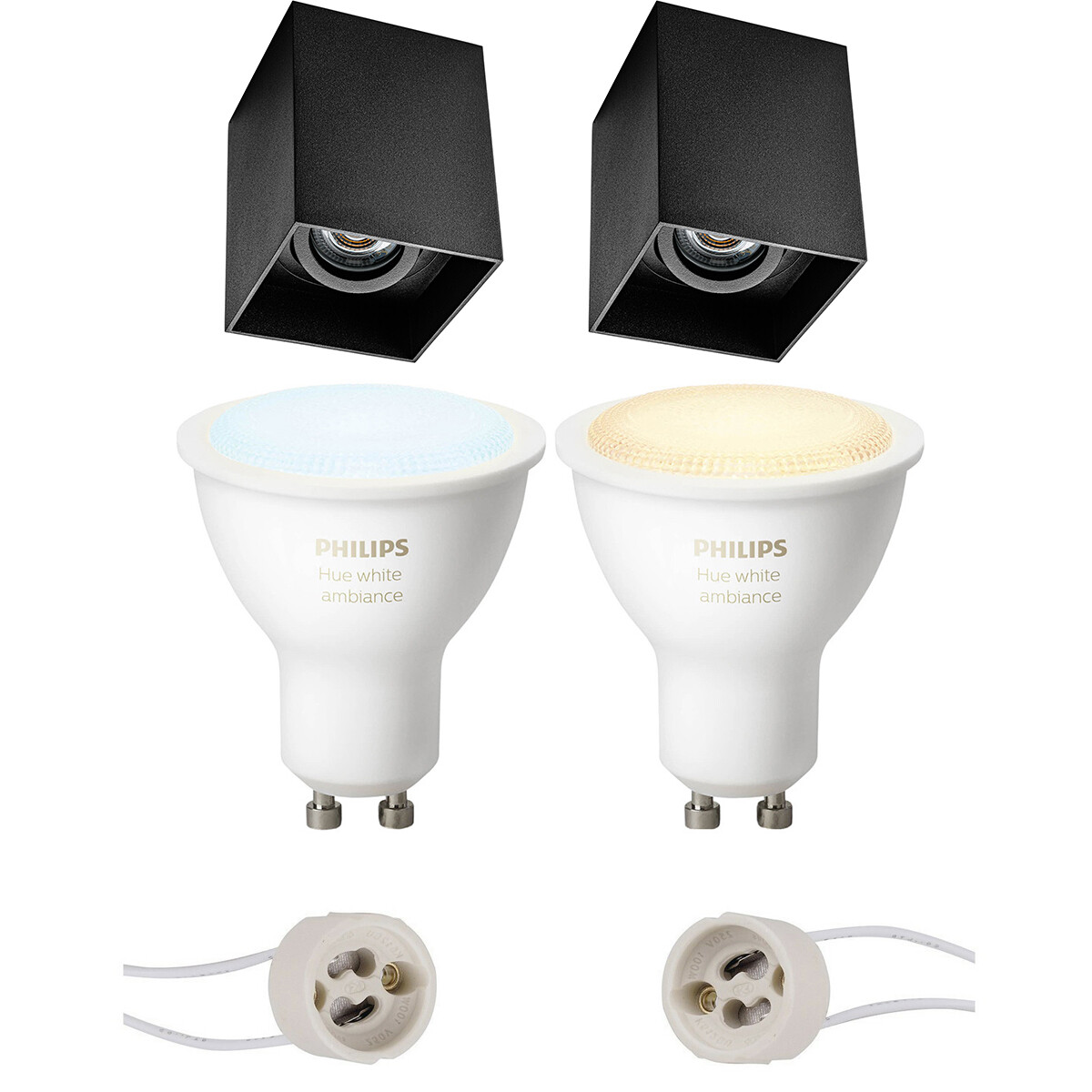 Pragmi Luxina Pro - En Saillie Carré - Mat Noir - Encastré - Inclinable - 90mm - Philips Hue - Ensemble de Spots en Saillie GU10 - White Ambiance - Bluetooth