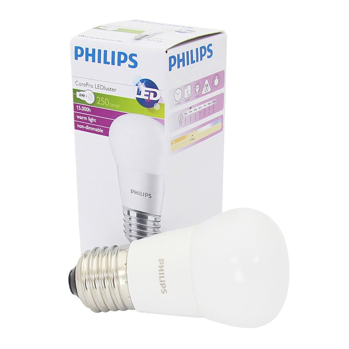 PHILIPS - Pack de 10 Lampes LED - CorePro Lustre 827 P45 FR - Douille E27 - 4W - Blanc Chaud 2700K | Remplace 25W