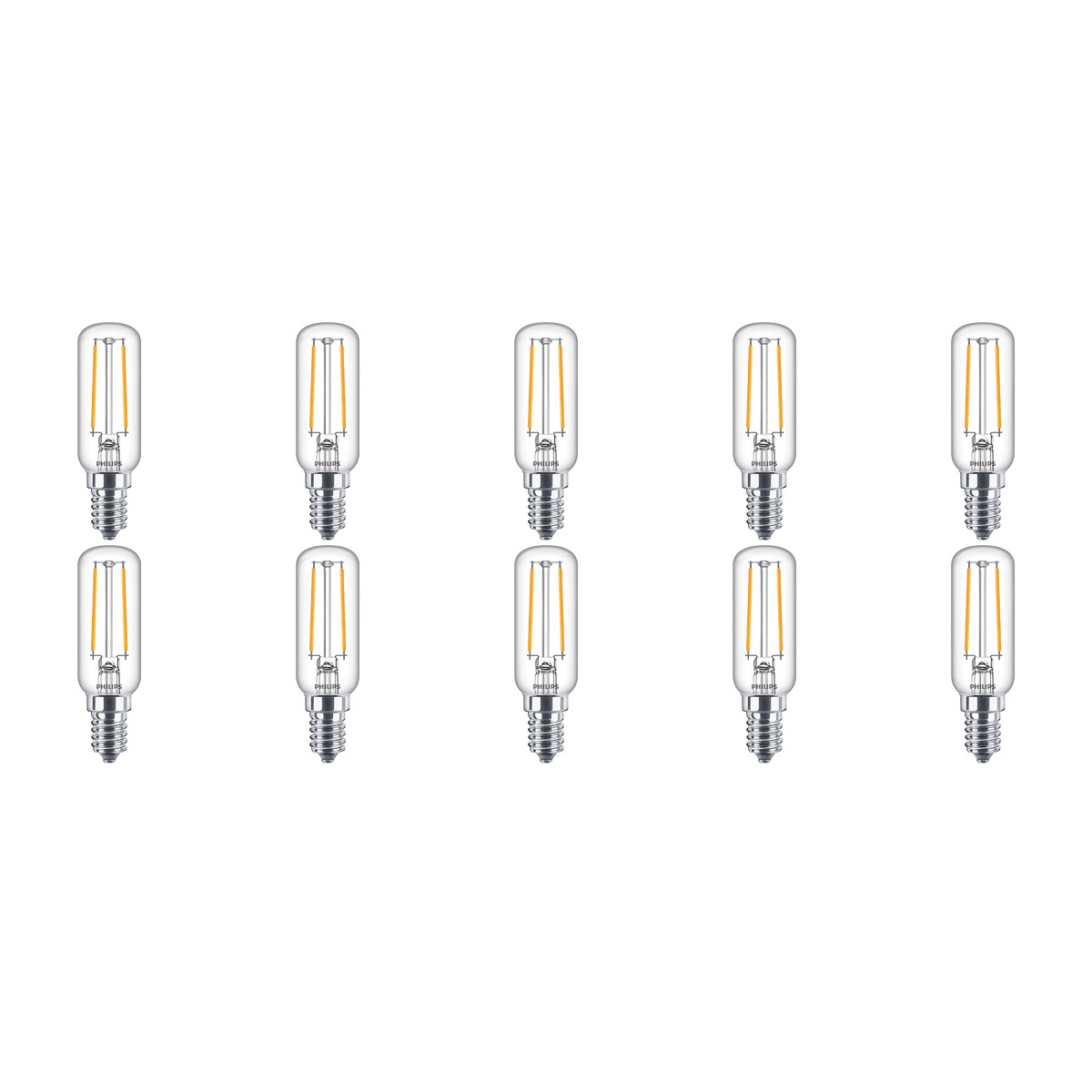 PHILIPS - Pack de 10 Lampes LED - CorePro Tube Filament 827 T25L - Douille E14 - 2.1W - Blanc Chaud 2700K | Remplace 25W