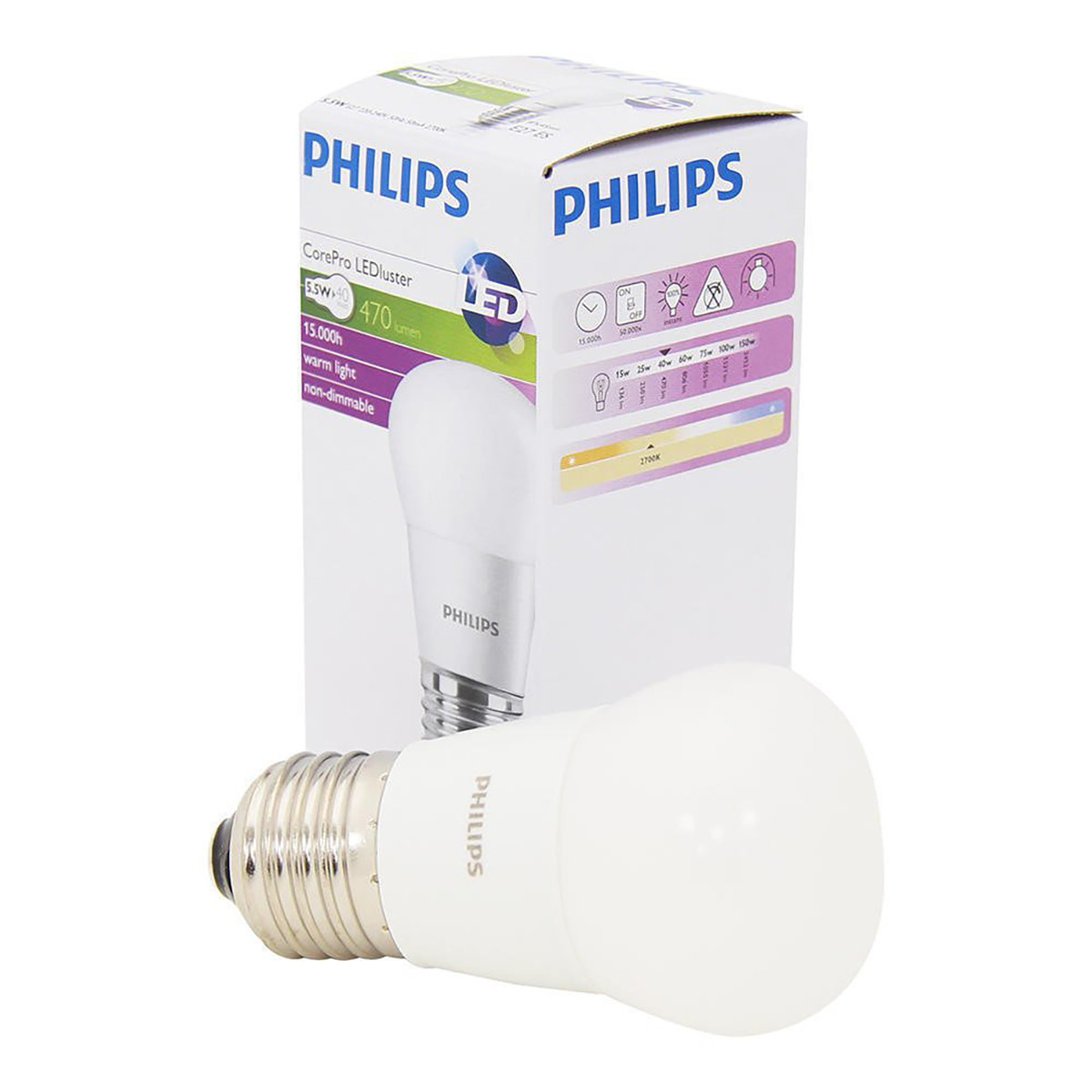 PHILIPS - Lampe LED - CorePro Lustre 827 P45 FR - Douille E27 - 5.5W - Blanc Chaud 2700K | Remplace 40W