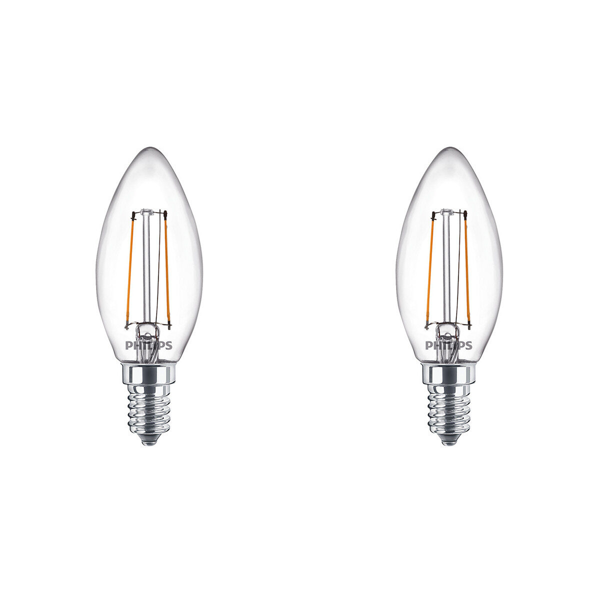 PHILIPS - Lampe LED Filament - Set de 2 Pièces - Classic LEDCandle 827 B35 CL - Douille E14 - 2W - Blanc Chaud 2700K | Remplace 25W