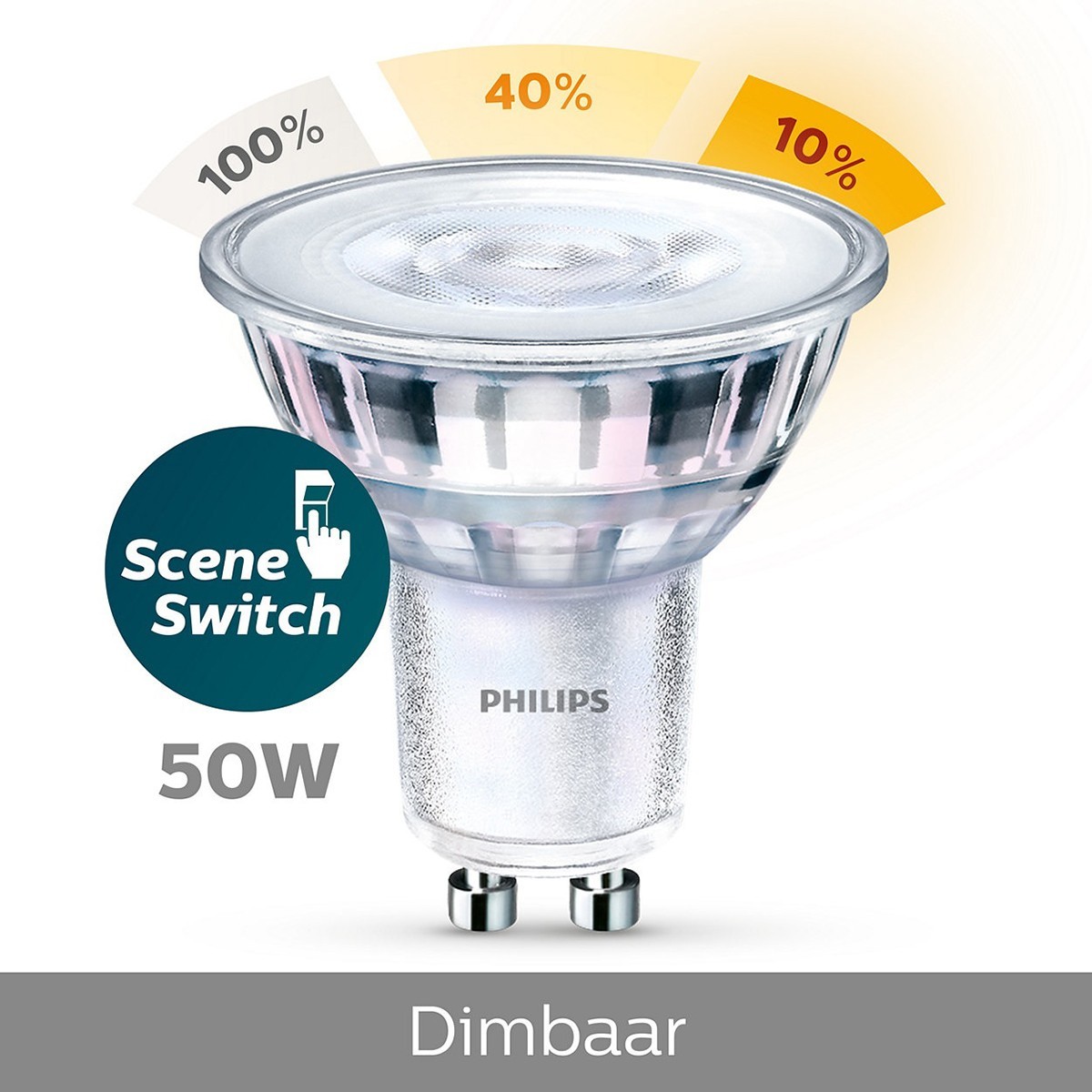 PHILIPS - Pack de 10 Spots LED - SceneSwitch 827 36D - Douille GU10 - Dimmable - 1.5W-5W - Blanc Chaud 2200K-2700K | Remplace 5W-50W