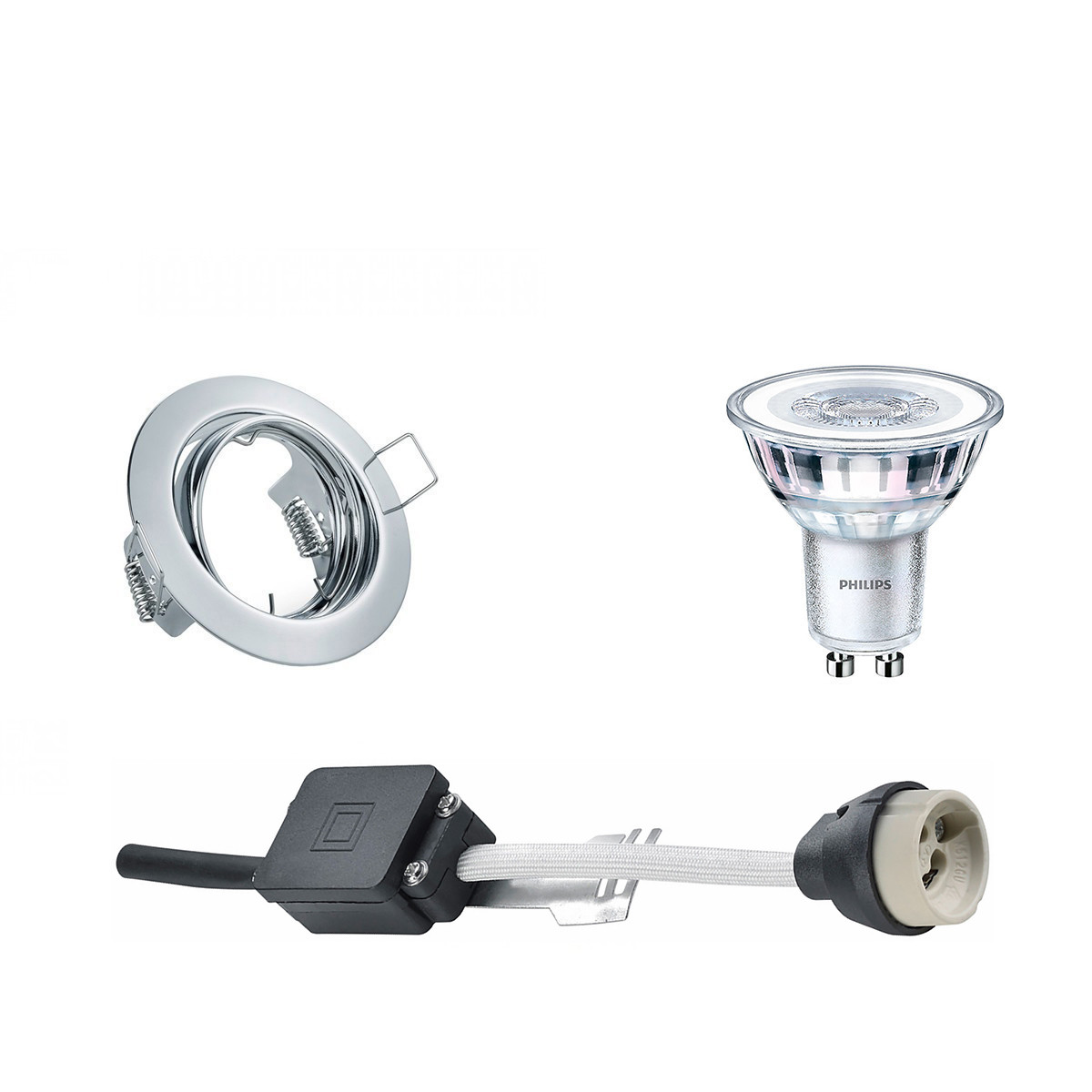 Set de spots LED - Douille GU10 - Rond Encastré - Chrome Brillant - Inclinable Ø83mm - Philips - CorePro 827 36D - 5W - Blanc Chaud 2700K - Dimmable