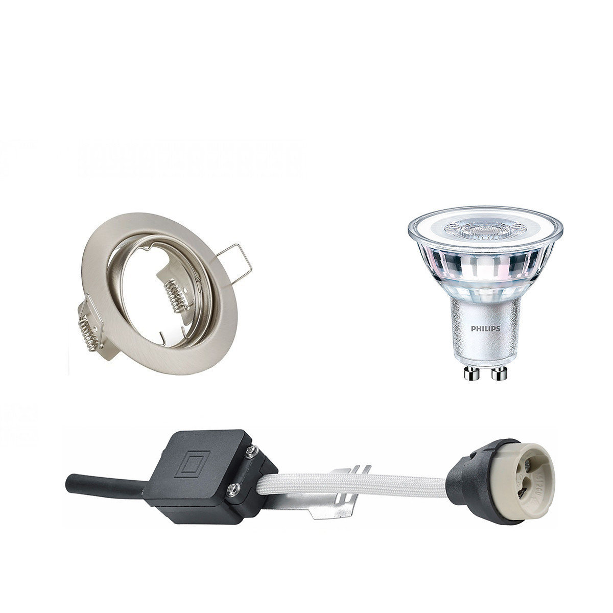 Set de spots LED - Douille GU10 - Rond Encastré - Mat Nickel - Inclinable Ø83mm - Philips - CorePro 827 36D - 5W - Blanc Chaud 2700K - Dimmable