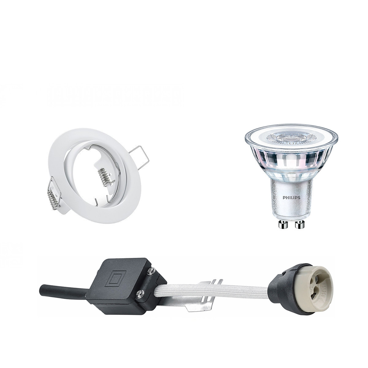 Set de spots LED - Douille GU10 - Rond Encastré - Mat Blanc - Inclinable Ø83mm - Philips - CorePro 827 36D - 5W - Blanc Chaud 2700K - Dimmable