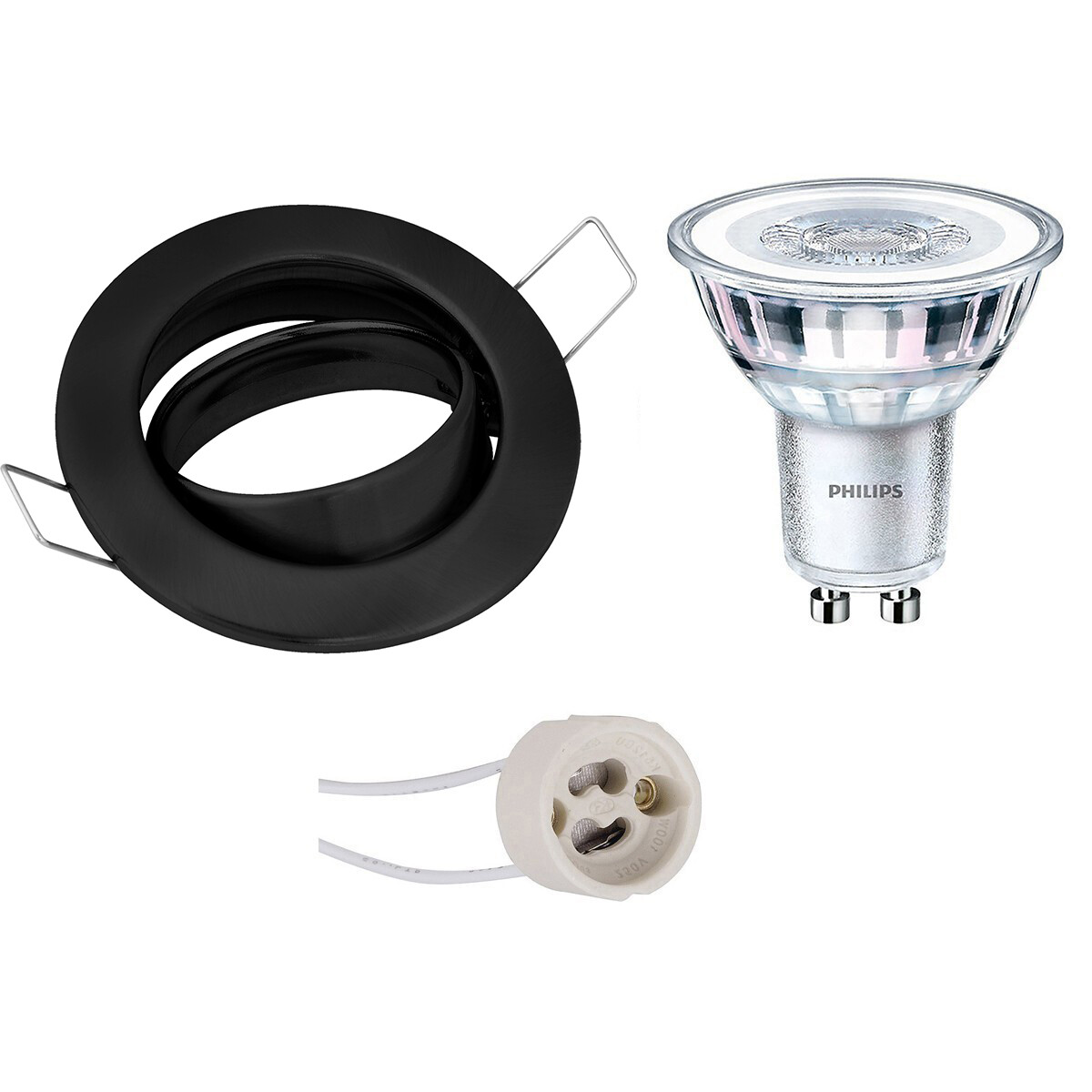 Set de spots LED - Douille GU10 - Rond Encastré - Mat Noir - Inclinable Ø82mm - Philips - CorePro 827 36D - 5W - Blanc Chaud 2700K - Dimmable