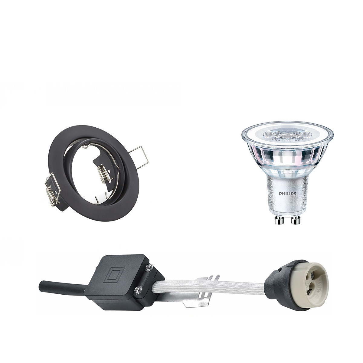 Set de spots LED - Douille GU10 - Rond Encastré - Mat Noir - Inclinable Ø83mm - Philips - CorePro 827 36D - 5W - Blanc Chaud 2700K - Dimmable