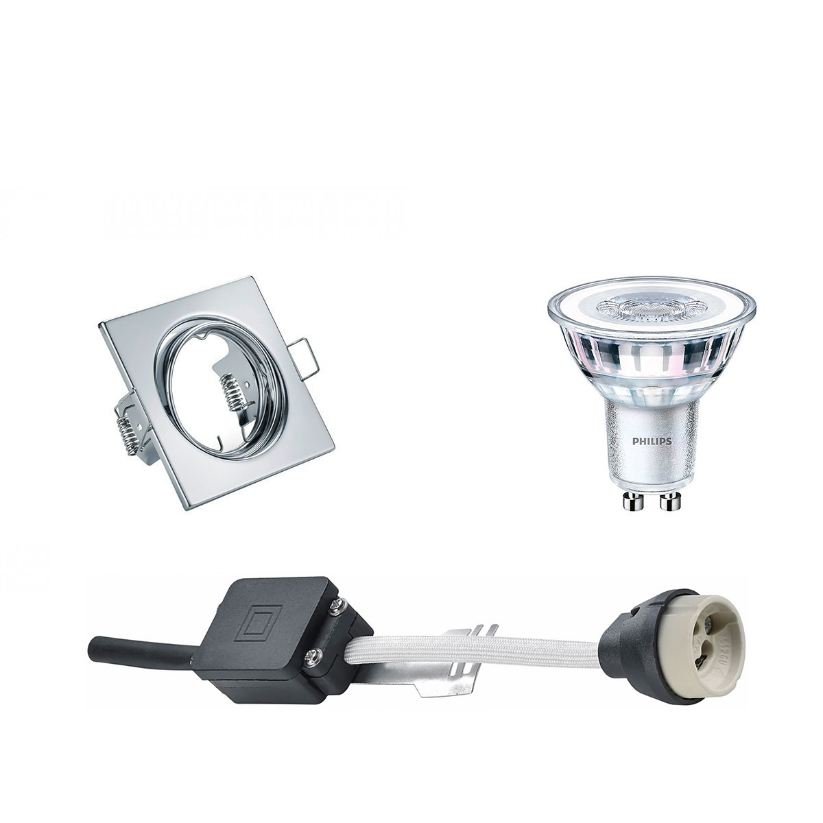 Set de spots LED - Douille GU10 - Carré Encastré - Chrome Brillant - Inclinable 80mm - Philips - CorePro 830 36D - 5W - Blanc Chaud 3000K - Dimmable