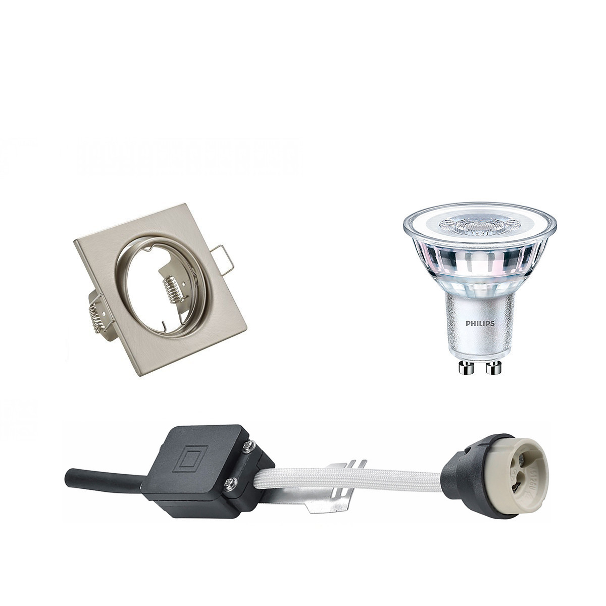 Set de spots LED - Douille GU10 - Carré Encastré - Mat Nickel - Inclinable 80mm - Philips - CorePro 827 36D - 5W - Blanc Chaud 2700K - Dimmable