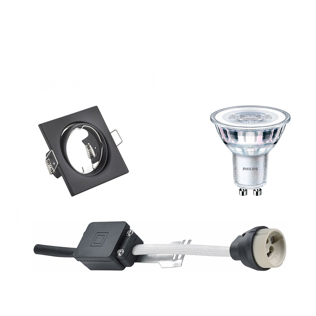 Set de spots LED - Douille GU10 - Carré Encastré - Mat Noir - Inclinable 80mm - Philips - CorePro 827 36D - 5W - Blanc Chaud 2700K - Dimmable