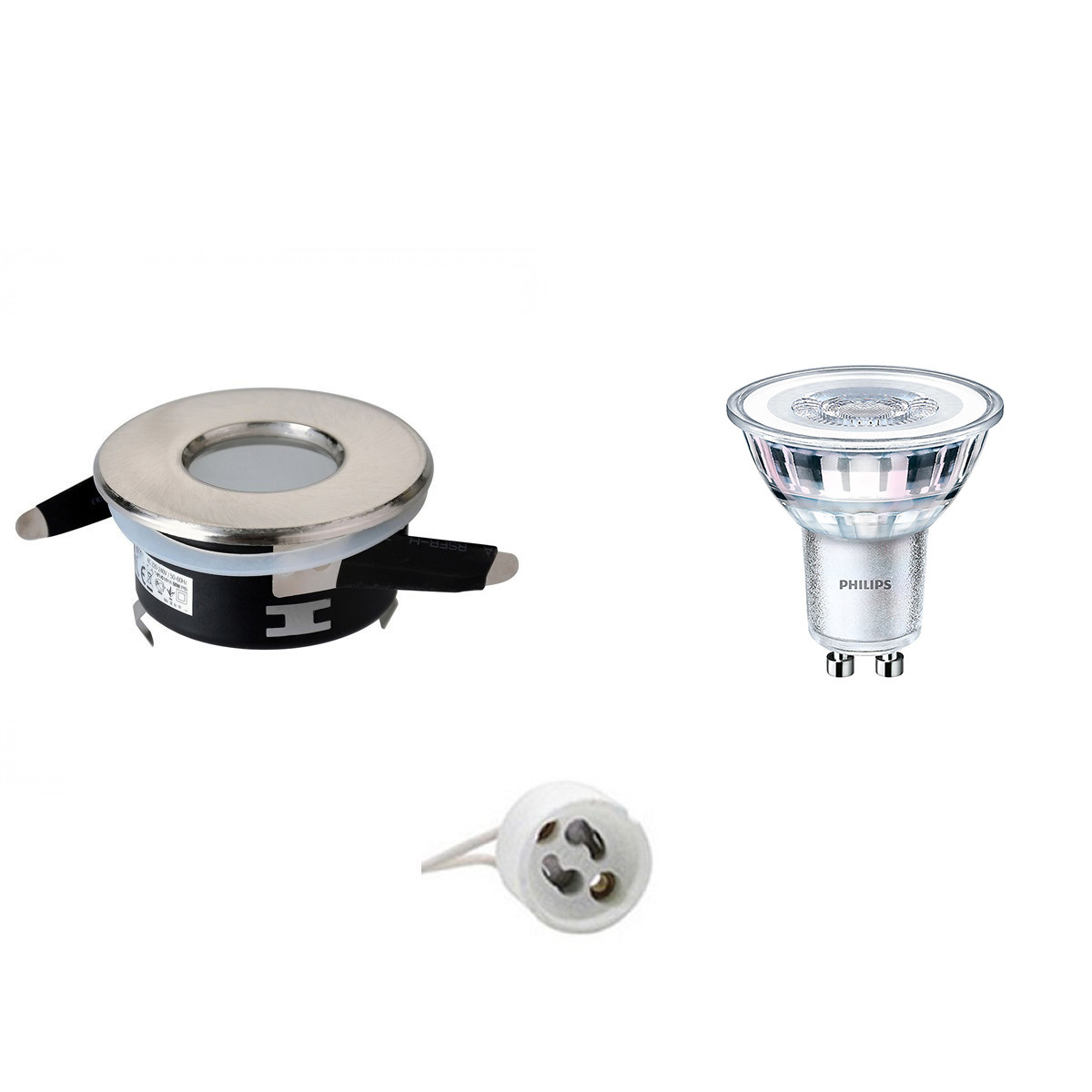 Set de spots LED - Aigi - Douille GU10 - Étanche IP65 - Rond Encastré - Mat Chrome - Ø82mm - Philips - CorePro 827 36D - 5W - Blanc Chaud 2700K - Dimmable