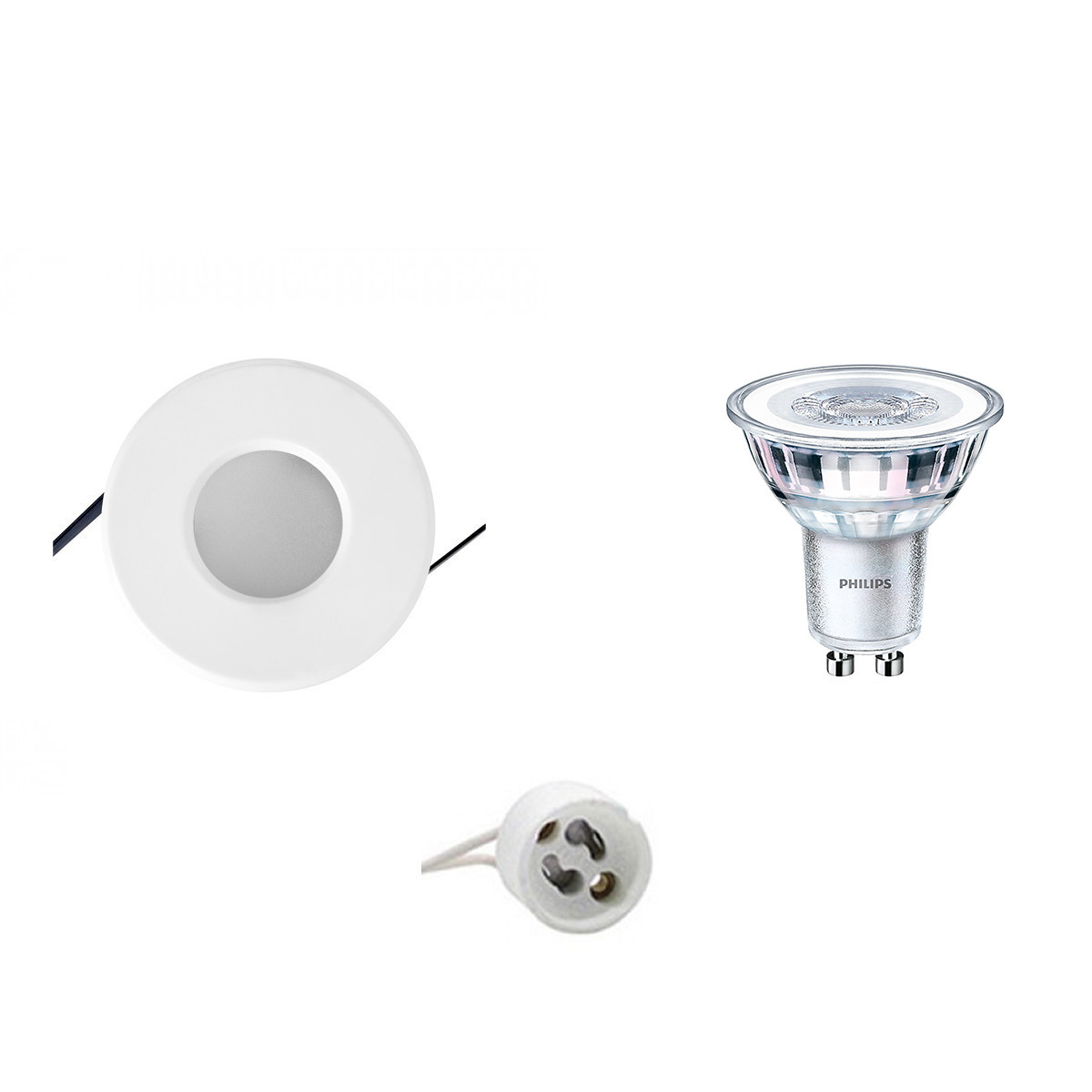 Set de spots LED - Aigi - Douille GU10 - Étanche IP65 - Rond Encastré - Mat Blanc - Ø82mm - Philips - CorePro 827 36D - 5W - Blanc Chaud 2700K - Dimmable