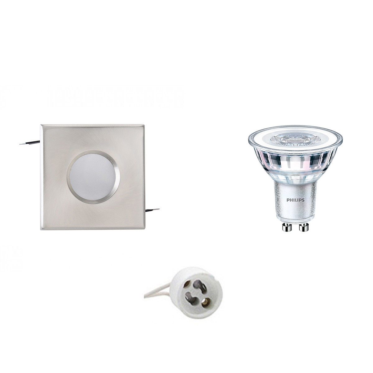 Set de spots LED - Aigi - Douille GU10 - Étanche IP65 - Carré Encastré - Mat Chrome - 82mm - Philips - CorePro 827 36D - 5W - Blanc Chaud 2700K - Dimmable